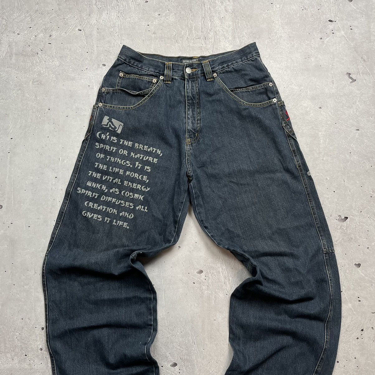 DrunknMunky × Vintage Drunkn Munky Spellout Embroidered Jeans Baggy Jeans size L Size US 36 / EU 52 - 3 Thumbnail