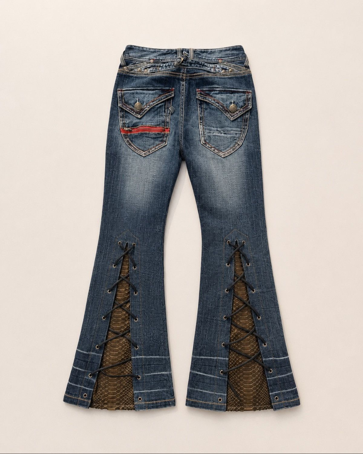 Japanese Brand Skull lace up flare jeans Size US 27 - 2 Thumbnail
