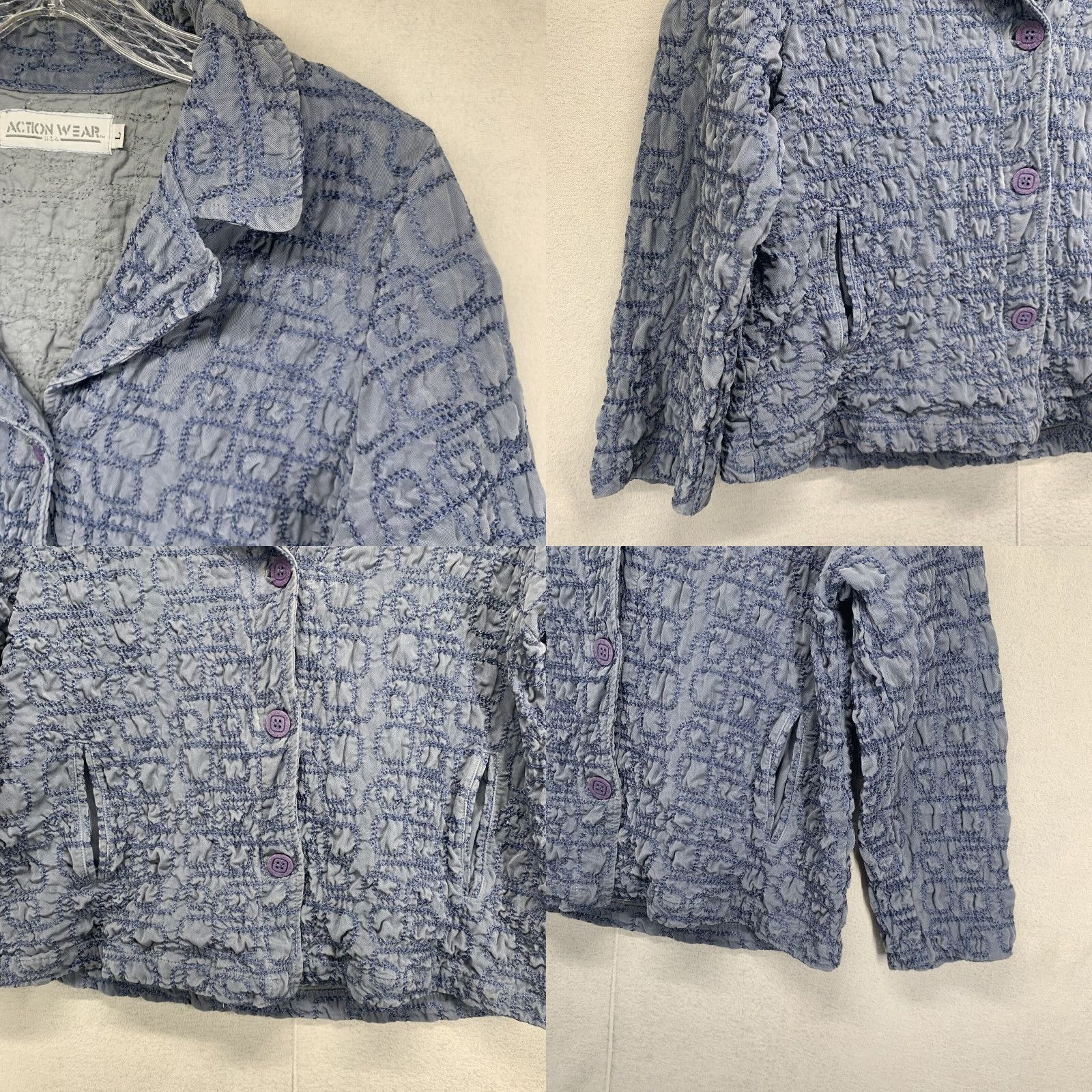 4SDESIGNS VINTAGE Action Wear Women's Jacket Size Large Blue Textured Embroidered Geometric 80s Casual Western Size L / US 10 / IT 46 - 8 Thumbnail