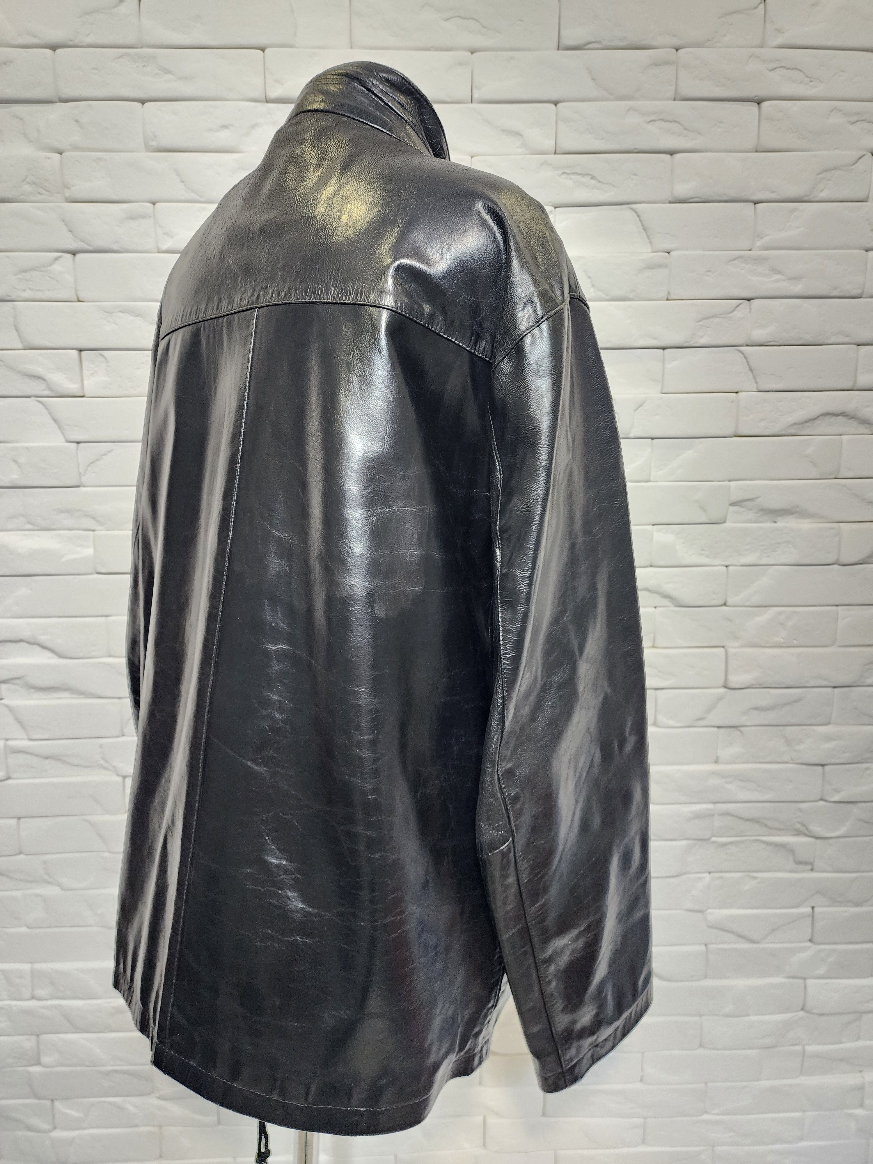 Genuine Leather Men's Black Genuine Leather Jacket: Zippered Pockets Size US XL / EU 56 / 4 - 5 Thumbnail