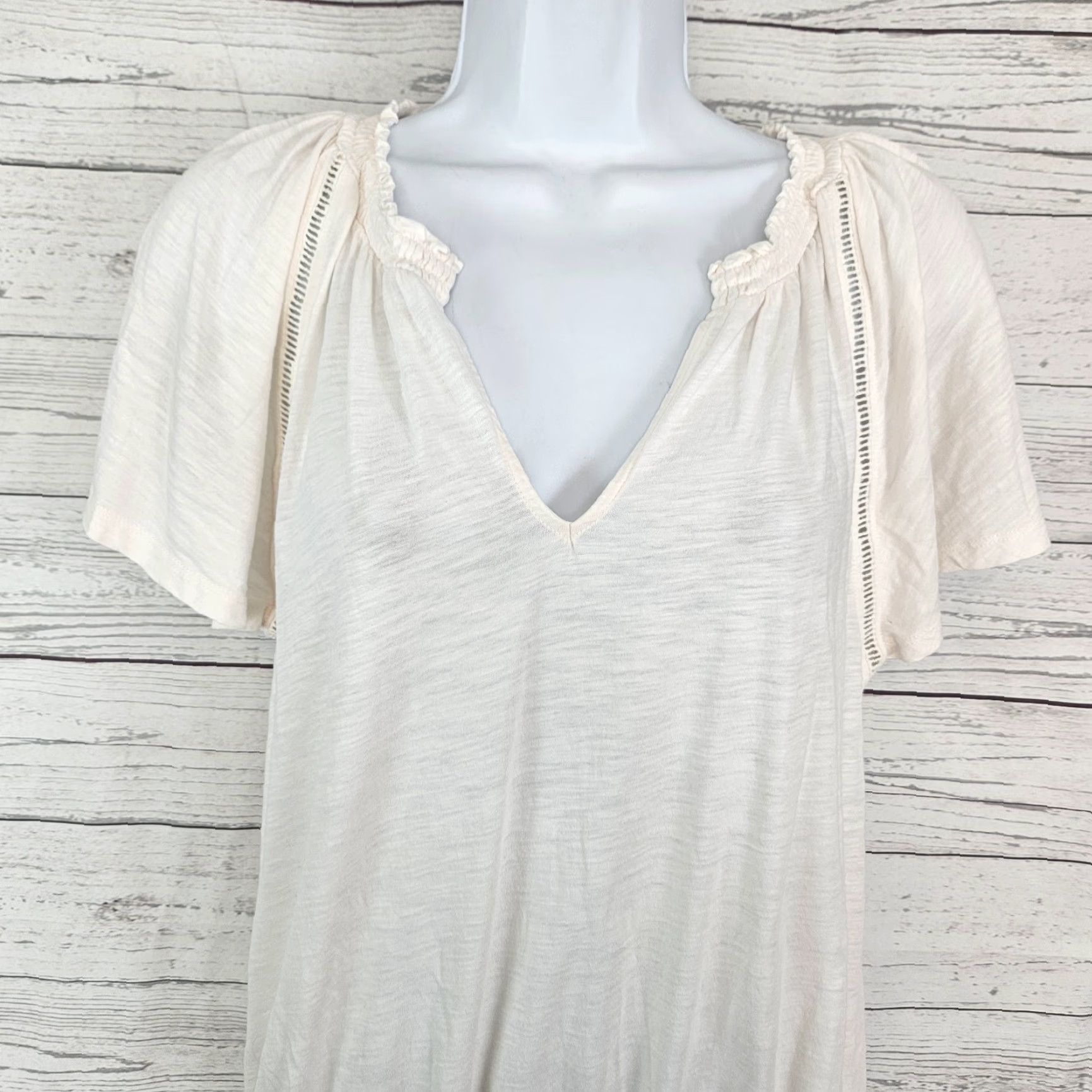 Loft LOFT Ann Taylor Womens Top Blouse Shirt Short Sleeve Cotton Ivory Cream Small Size S / US 4 / IT 40 - 2 Thumbnail