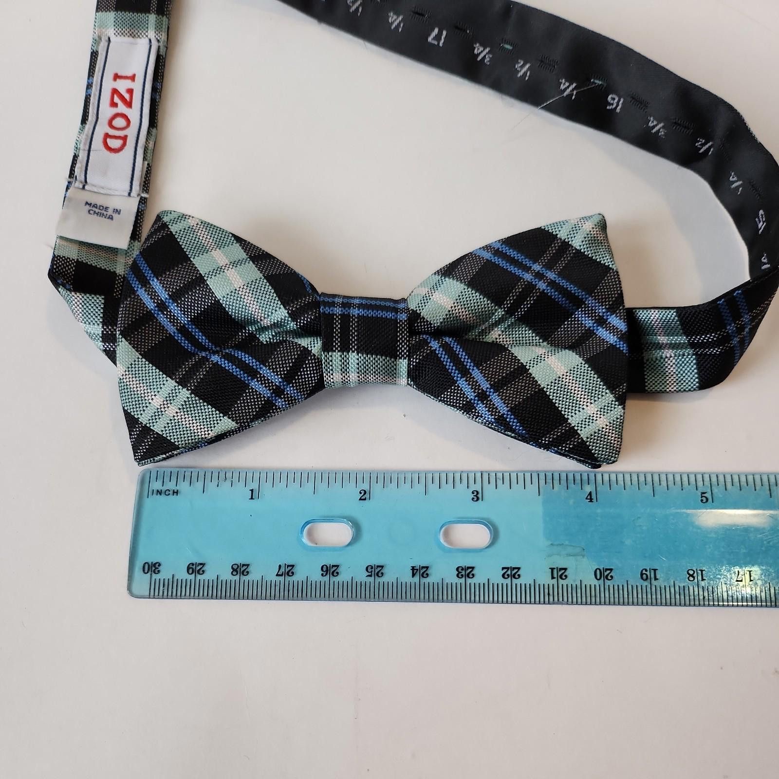 Izod IZOD Vintage Bow Tie Blue Gray Black Plaid 4"x2" Pre Tied Size ONE SIZE - 3 Thumbnail