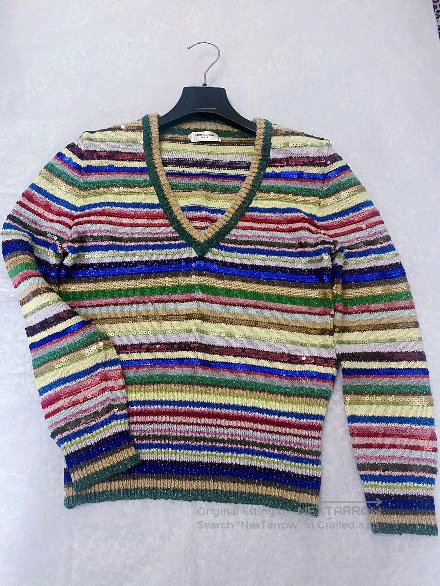 Saint Laurent Paris Saint Laurent Striped Sequin Sweater. Size S / US 4 / IT 40 - 1 Thumbnail