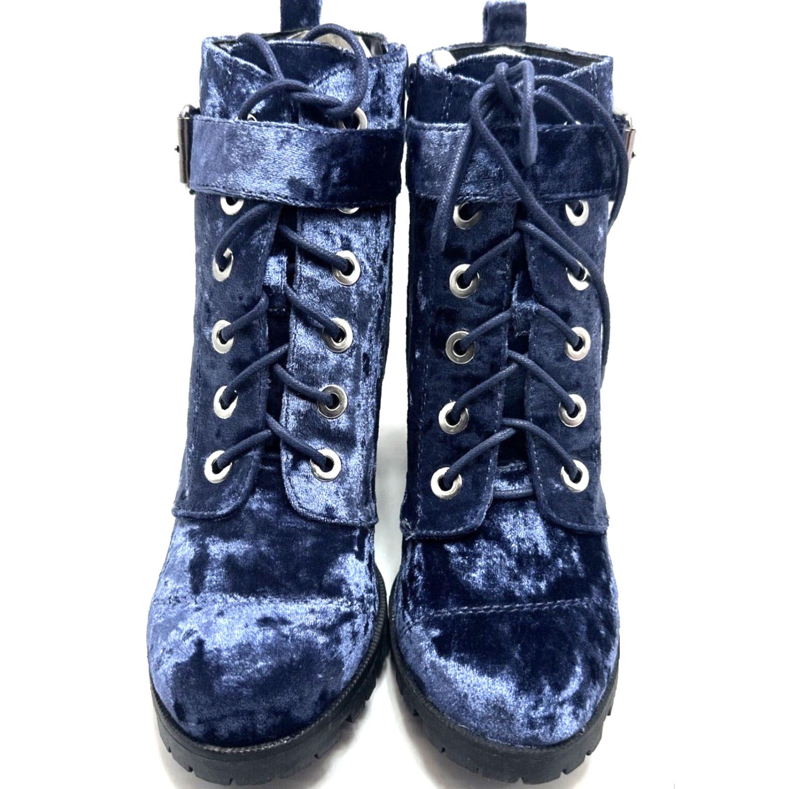 Vintage Qupid Sorrento Ankle Boot Blue Crushed Velvet Suede Block Heel Women Size 8 Boots Size US 8 / IT 38 - 3 Thumbnail