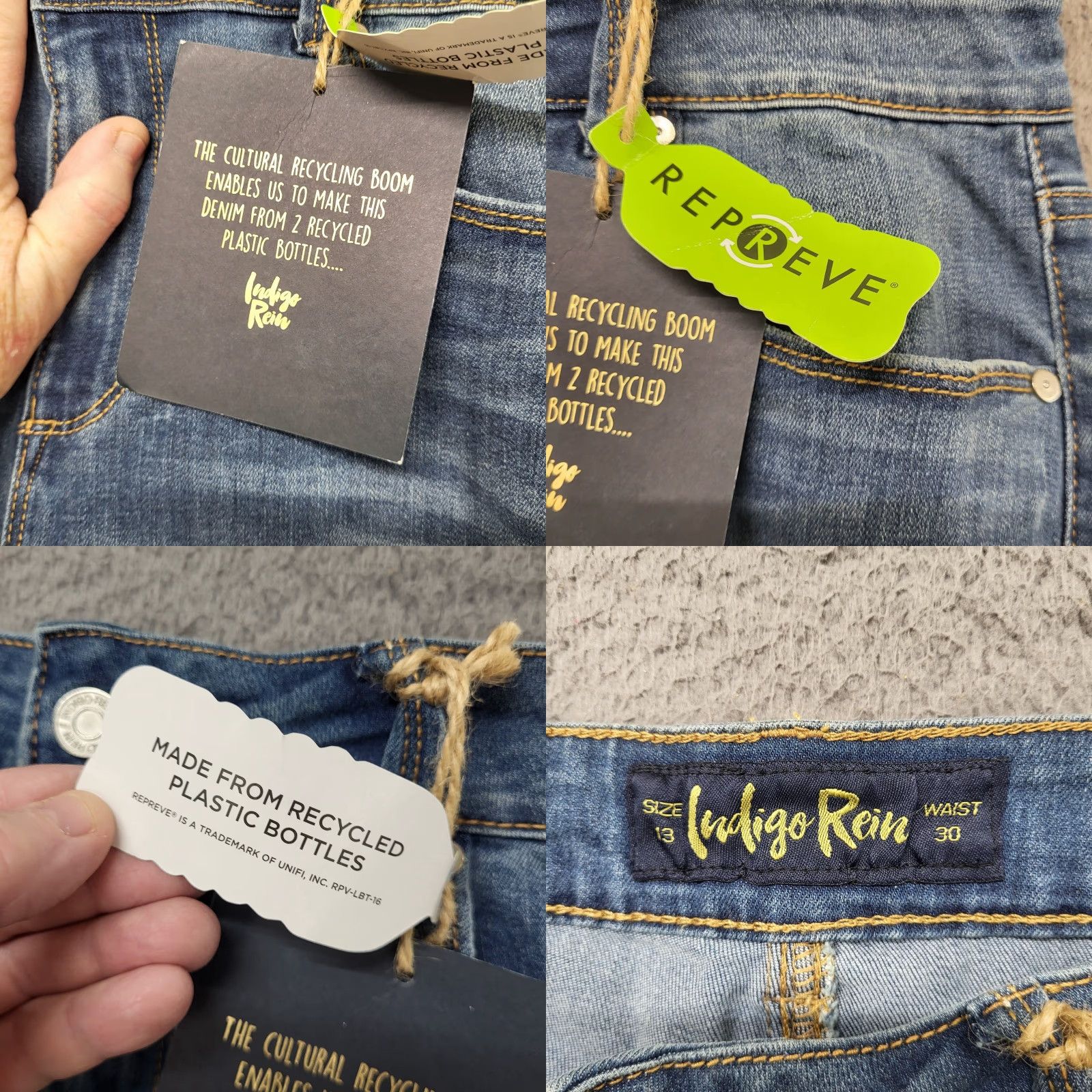 Vintage INDIGO REIN Jeans Women's 13/30 Medium Blue Distressed High Rise Crop Slim 5-Pocket Denim Jeans Womens 90s City College Fashion Size 34" / US 12 / IT 48 - 9 Thumbnail