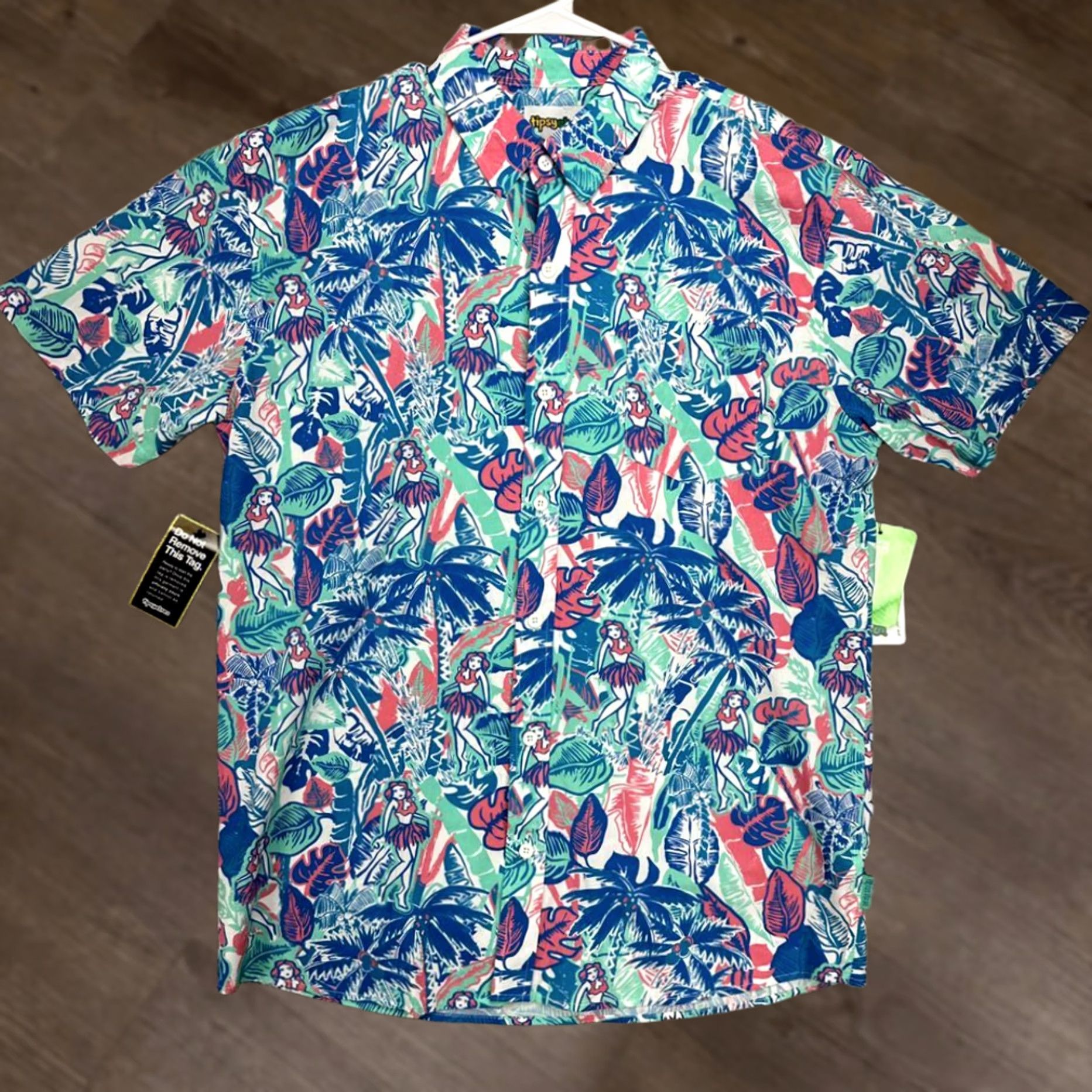 Vintage Tipsy Elves Island Breeze Hawaiian Shirt Adult XL Blue Mens Preppy Geometric Button-Up Short Sleeve Breathable Crowned by: Tipsy Elves Island Breeze Size US XL / EU 56 / 4 - 1 Thumbnail