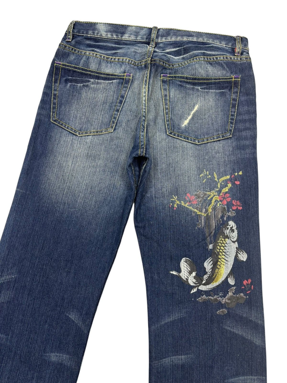 Takeo Kikuchi Takeo Kikuchi Japanese Koi Fish Embroidery Blue Jeans Size US 32 / EU 48 - 3 Thumbnail