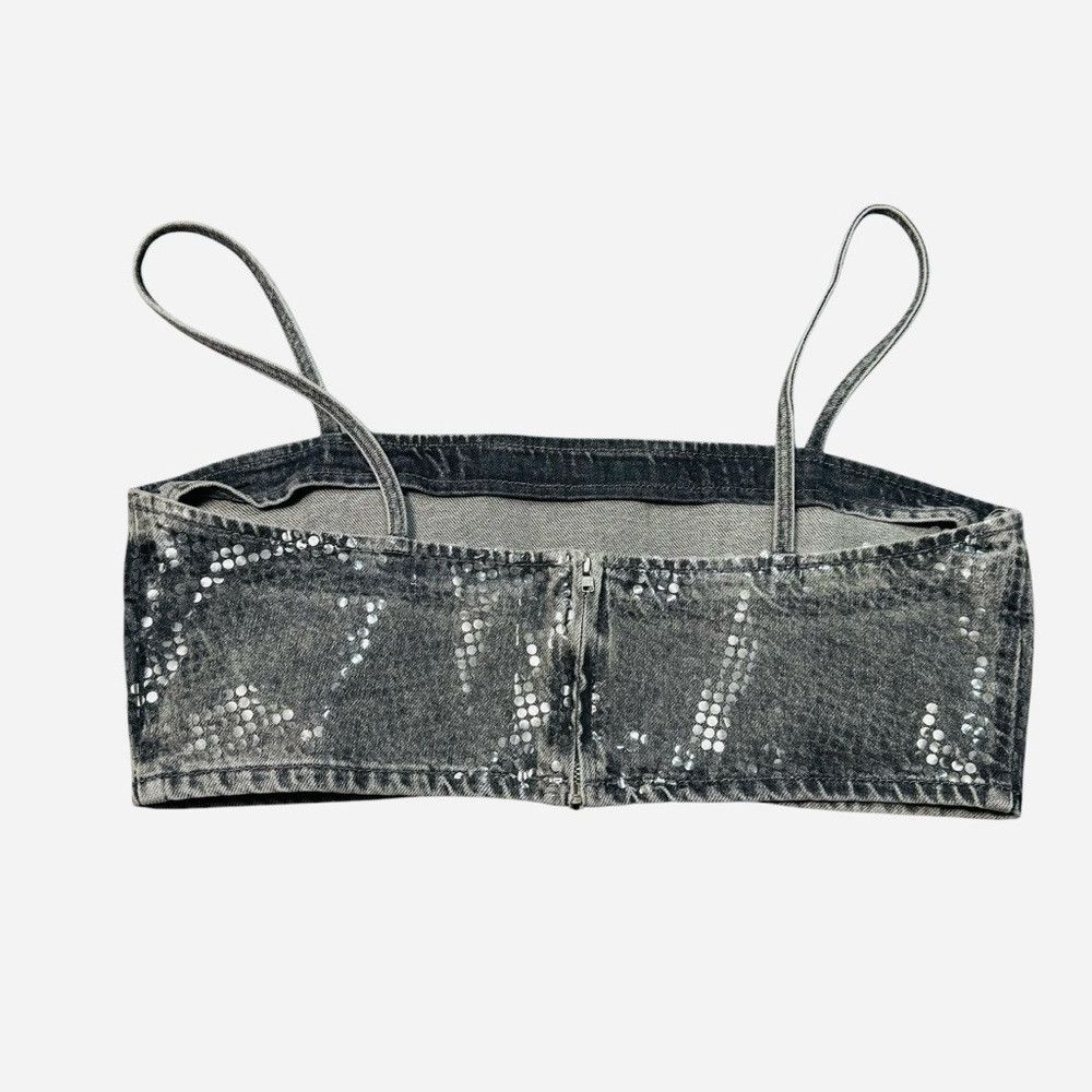 Zara New ZARA TRF Sequin Foil Denim Crop Grey Top Size L Size L / US 10 / IT 46 - 6 Thumbnail