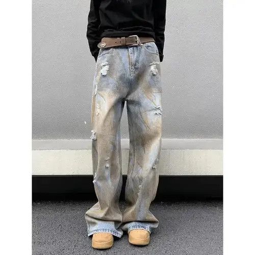 Designer × Japanese Brand × Vintage Hole Tie-dye Distress Wide Leg Jeans Size US 34 / EU 50 - 1 Thumbnail
