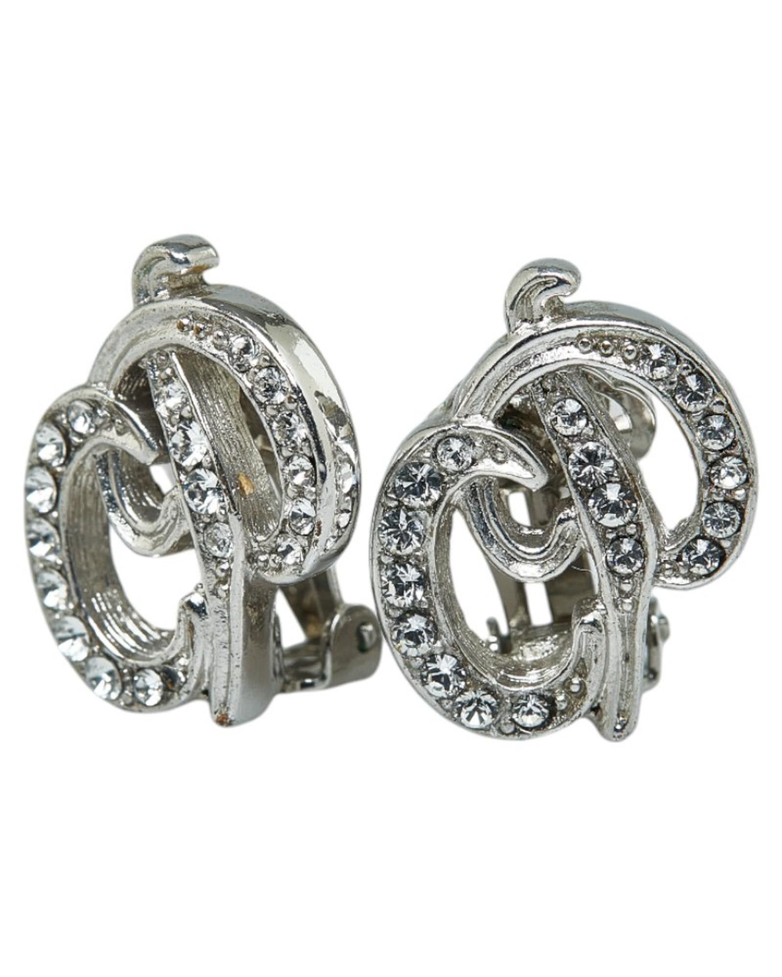 image of Crystal Clip-On Earrings By Dior in Silver, Women's