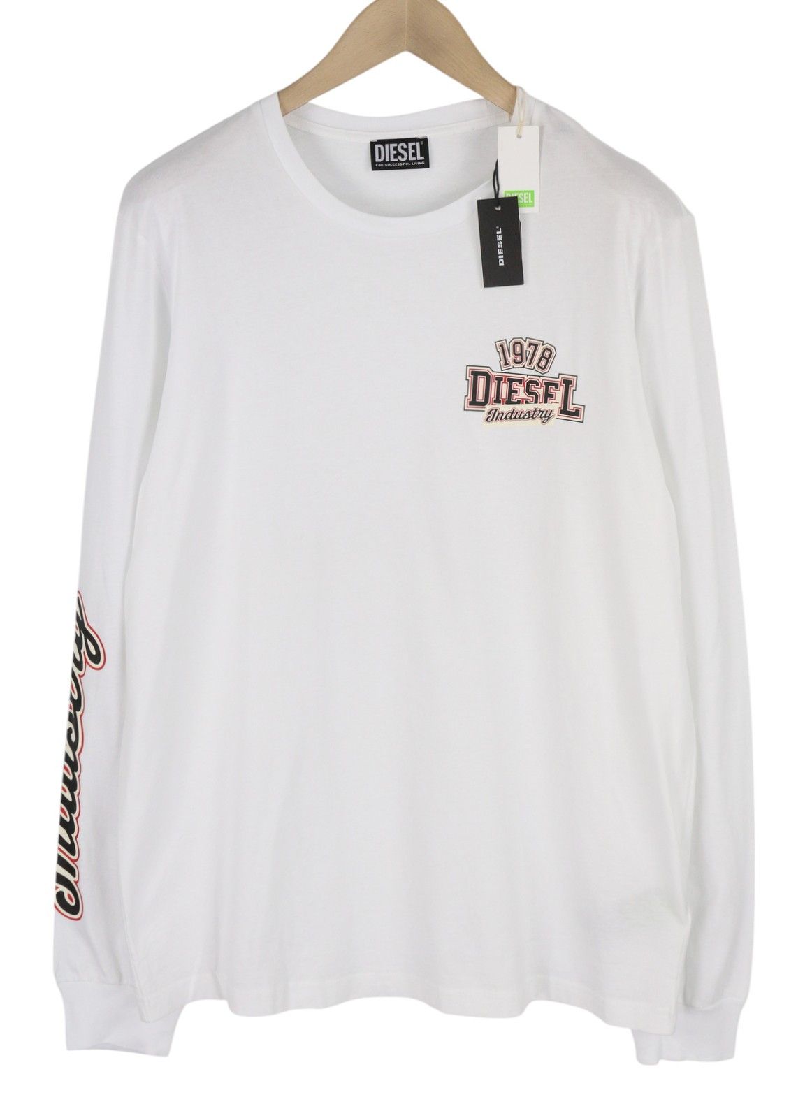 Diesel T-DIEGOS-LS-K27 XL White Cotton Logo T-Shirt 40990 Size US XL / EU 56 / 4 - 1 Thumbnail