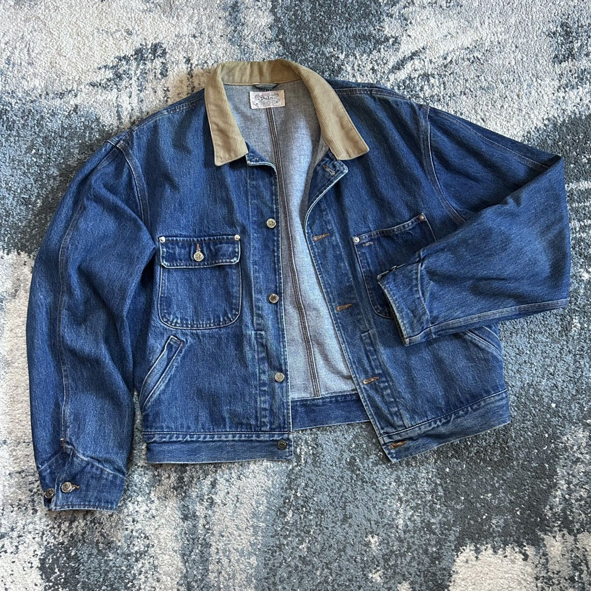 Polo Ralph Lauren 90s HEAVYWEiGHT CROPPED DARTED iNDiGO DENiM TRUCKER JACKET Size US M / EU 48-50 / 2 - 1 Thumbnail