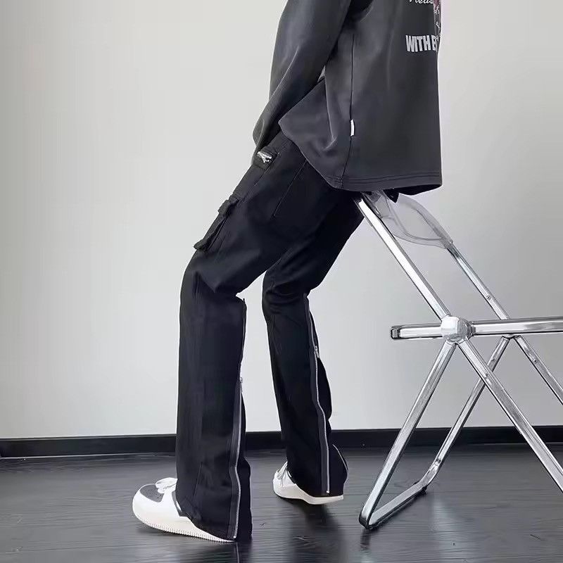 Japanese Brand Black Multi-Zip Cargo Flared Pants - Stacked Fit Size US 32 / EU 48 - 8 Thumbnail