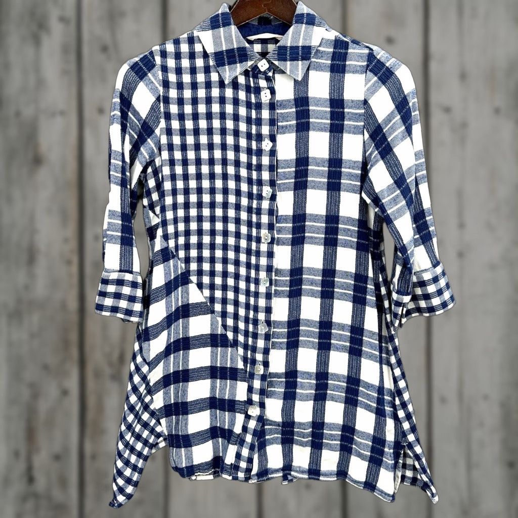 Soft Surroundings Soft Surroundings Tunic Womens XS Blue Plaid Flannel Long Sleeve Button Front Cozy Casual Blouse Size XS / US 0-2 / IT 36-38 - 1 Thumbnail