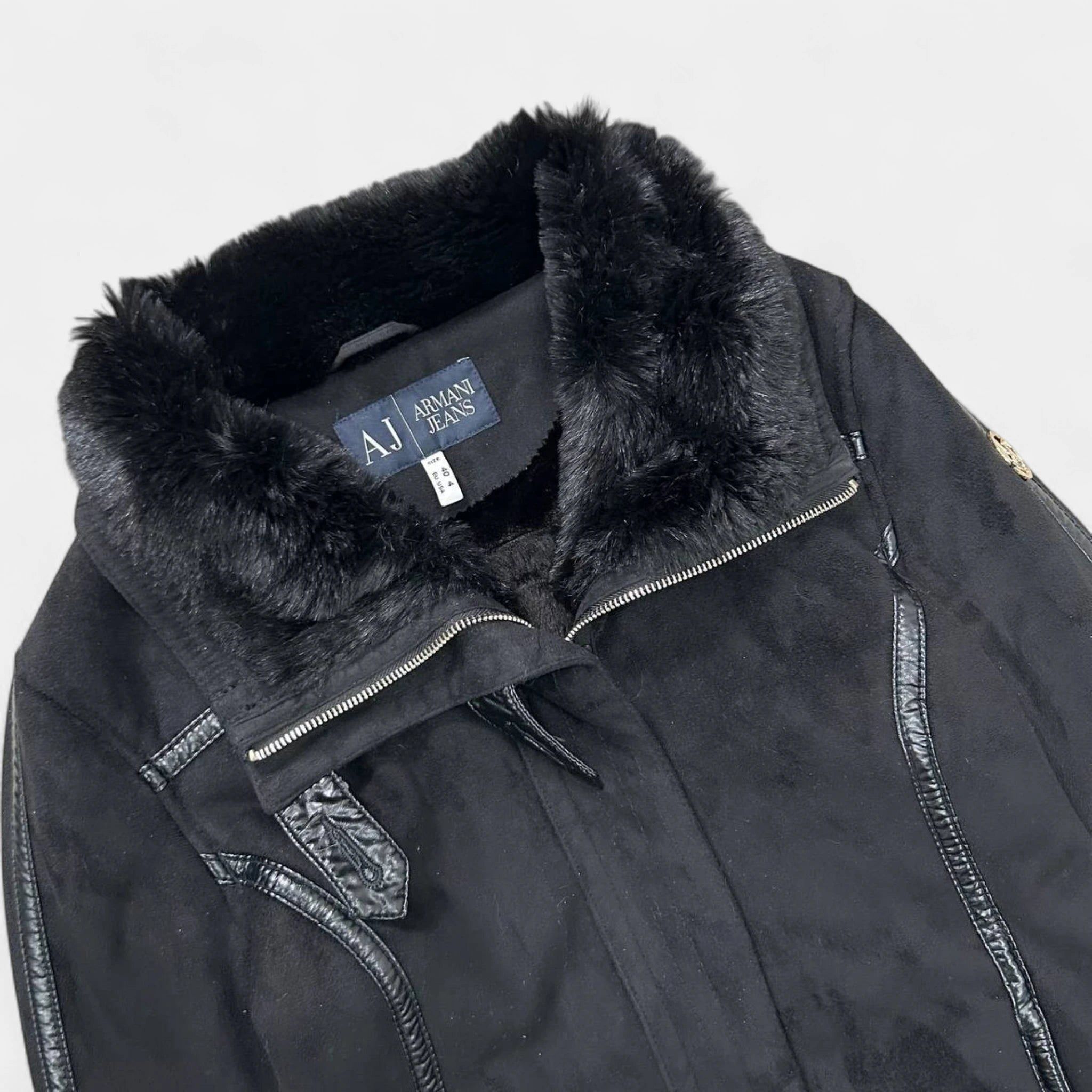 Armani Armani Jeans 2000's Black Faux Suede & Faux Fur Moto Jacket Size US S / EU 44-46 / 1 - 4 Thumbnail