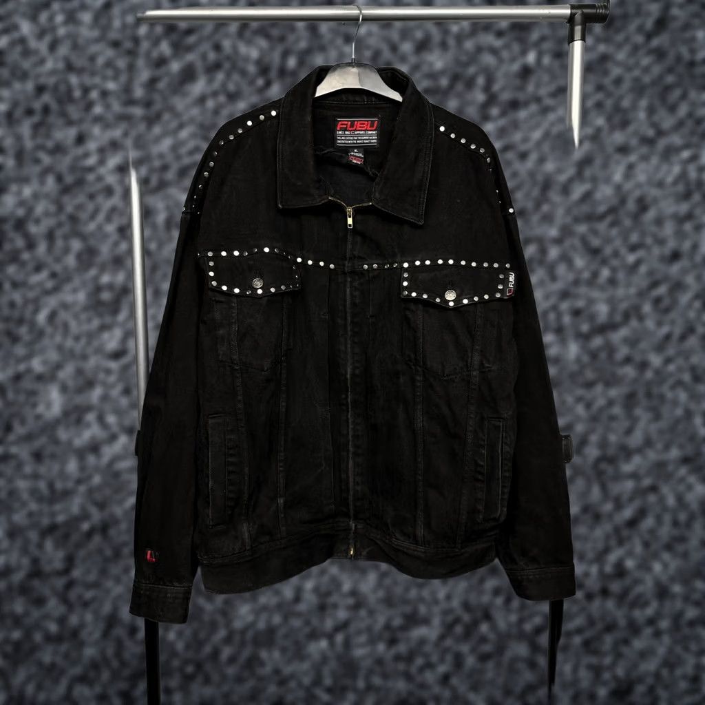 Fubu FUBU 90s Vintage Mens Heavy Denim Jacket XL Black Denim Jacket Jeans Windbreaker Mens XL Velcro Zip Size US XL / EU 56 / 4 - 1 Thumbnail
