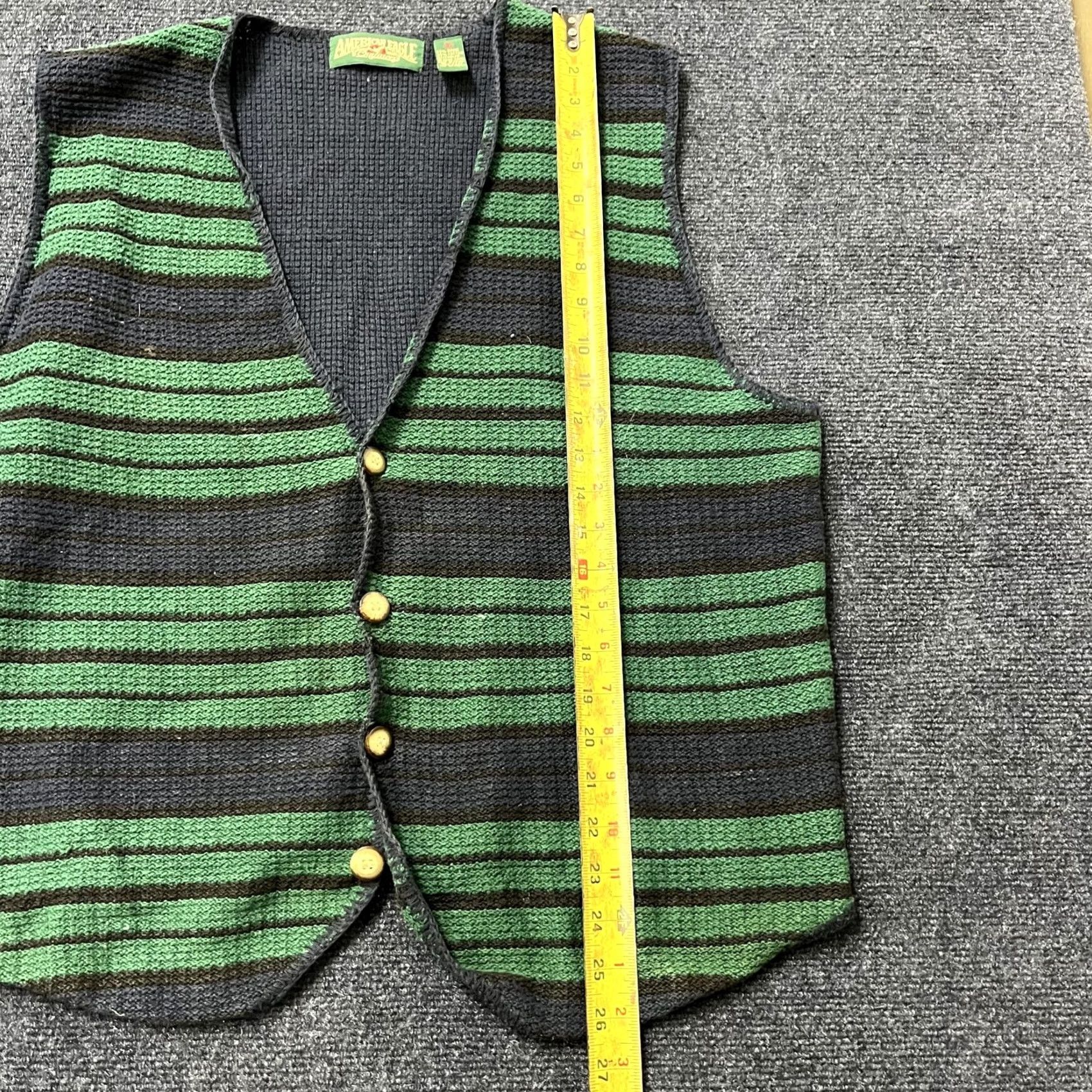American Eagle Outfitters VINTAGE American Eagle Sweater Vest Mens XL Green Black Striped Knit Ramie 90s Size US L / EU 52-54 / 3 - 6 Thumbnail