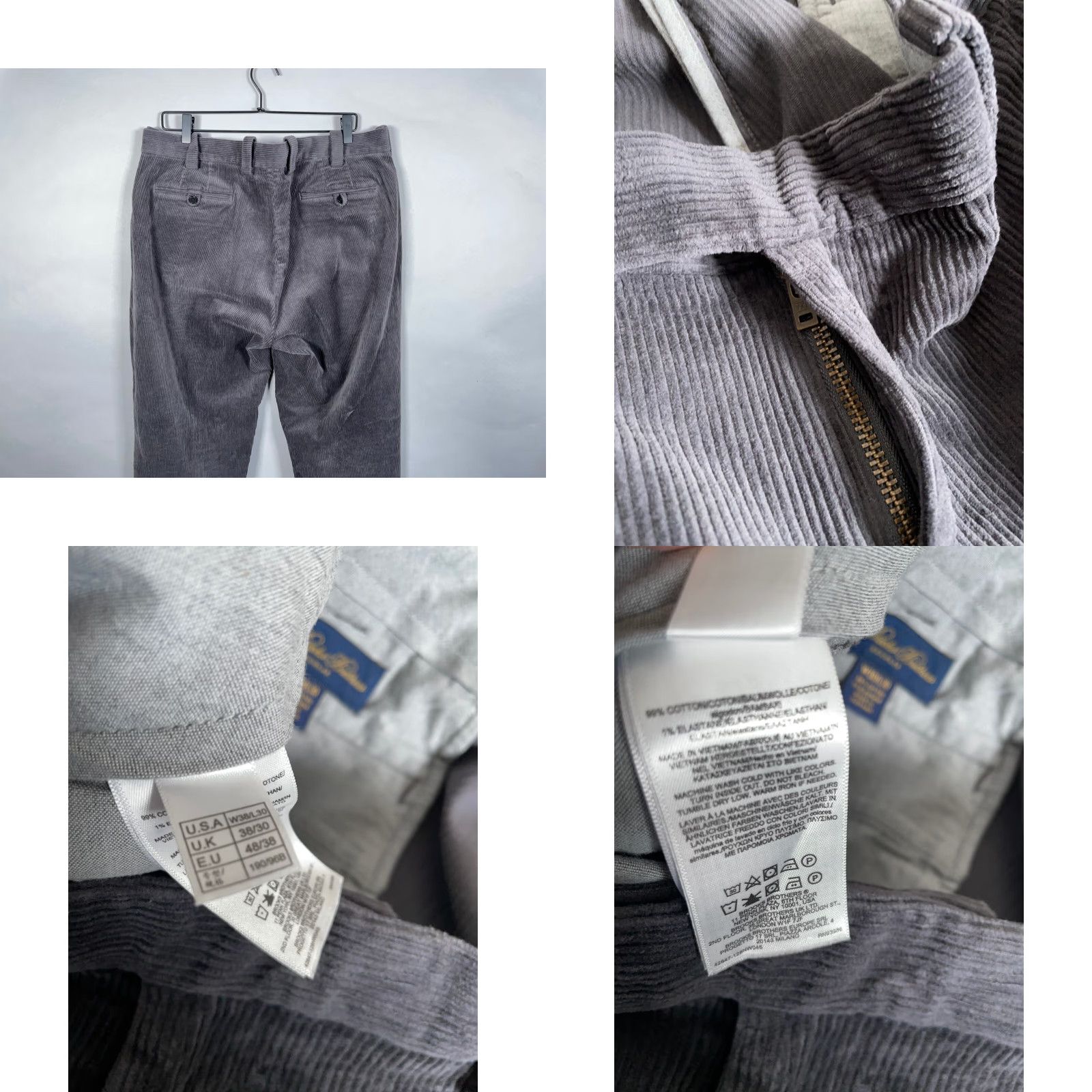 Brooks Brothers VINTAGE: No Brooks Brothers Corduroy Pants Men 38 x 30 Gray Flat Front Wide Wale Tapered Cotton Elastane Buckle Zip Fly Chino 90s Preppy Retro Mens Size US 38 / EU 54 - 9 Thumbnail