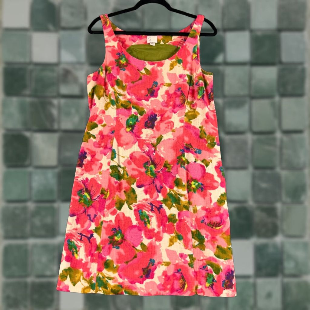 Anthropologie Anthropologie Postage Stamp Dress Womens Size 10 Pink Floral Linen Blend Lined Dress Size L / US 10 / IT 46 - 1 Thumbnail