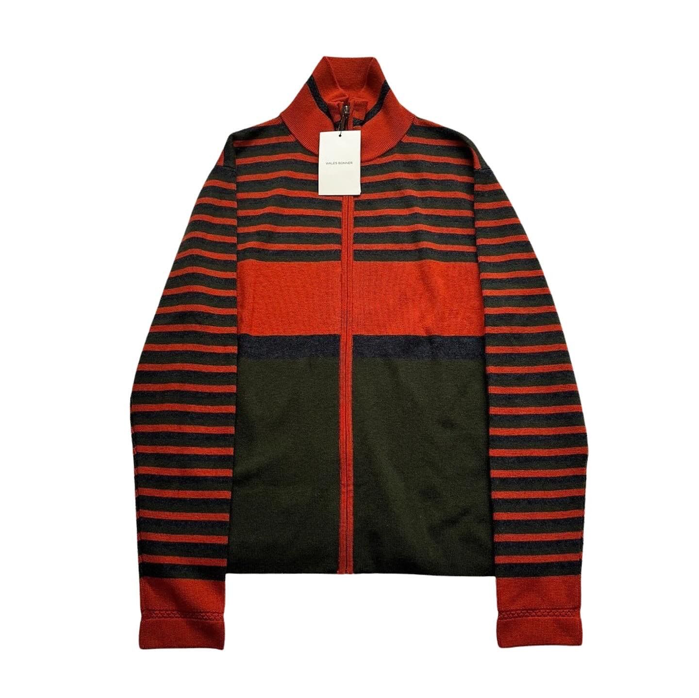 image of Wales Bonner Fw22 Full Zip Sweater in Orange/Navy/Green, Men's (Size Large)