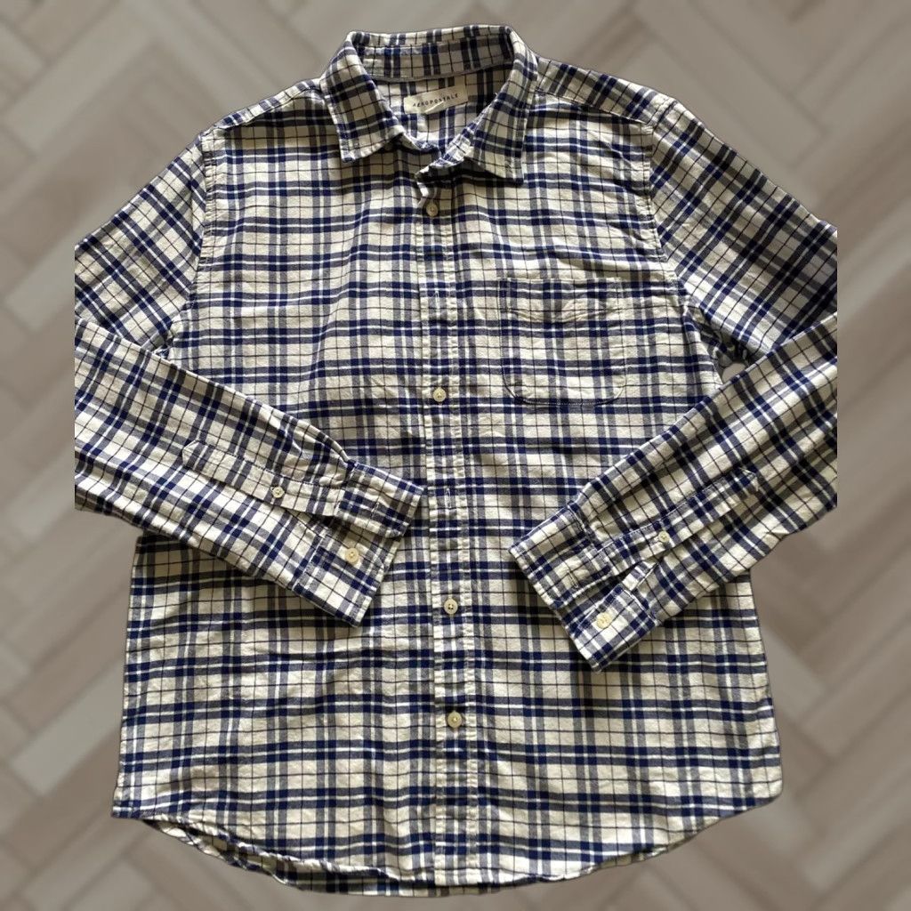 Vintage Aéropostale Mens Button Shirt Original Blue Plaid Long Sleeves 100% Cotton Dress Shirt M Mens Size US M / EU 48-50 / 2 - 1 Thumbnail