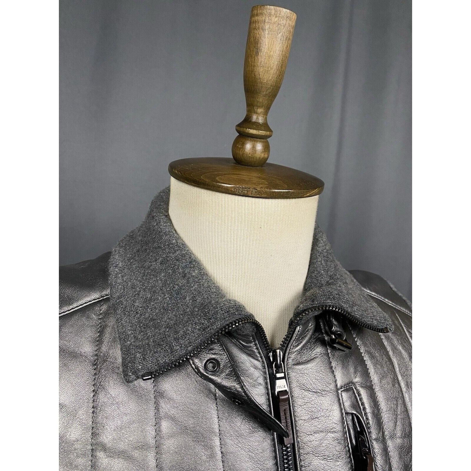 Ralph Lauren Ralph Lauren Men's Mettalic Gray Quilted Leather Wool Jacket Size US S / EU 44-46 / 1 - 6 Thumbnail