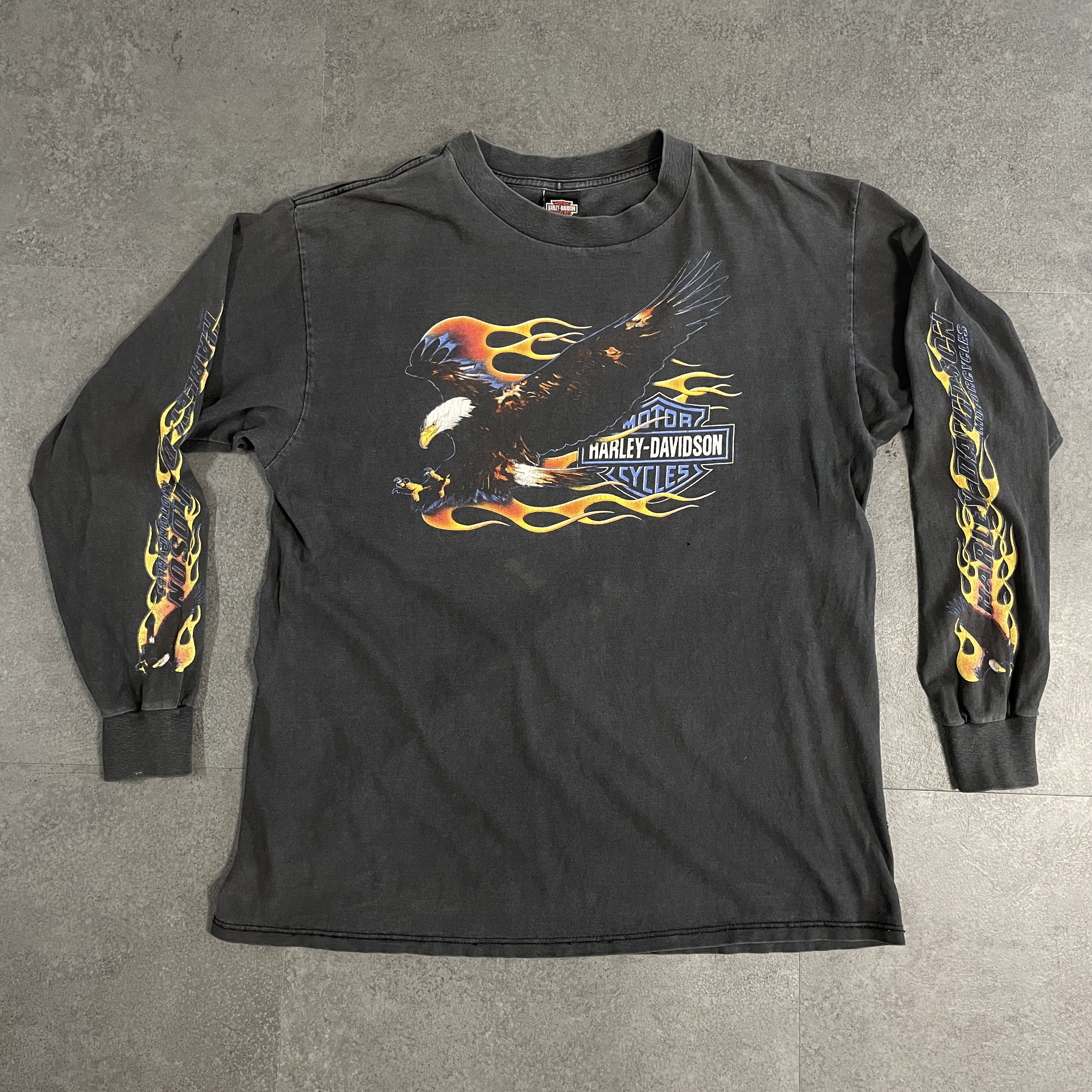 image of 90's Harley Davidson Eagle Flame Long Sleeve Shirt in Black, Men's (Size XL)