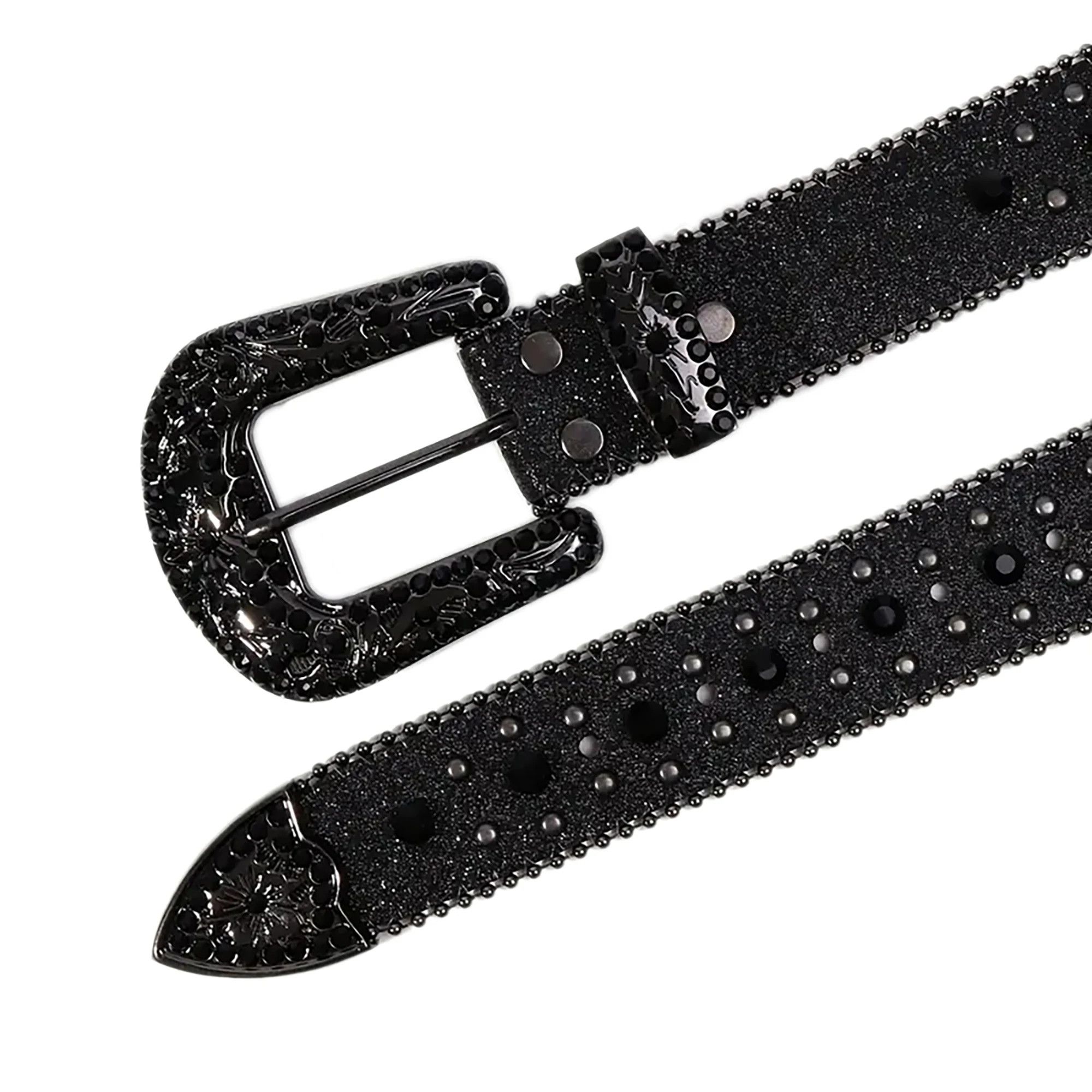Japanese Brand Cowboy Black Rhinestone belt design leather belt inlay Size ONE SIZE - 3 Thumbnail