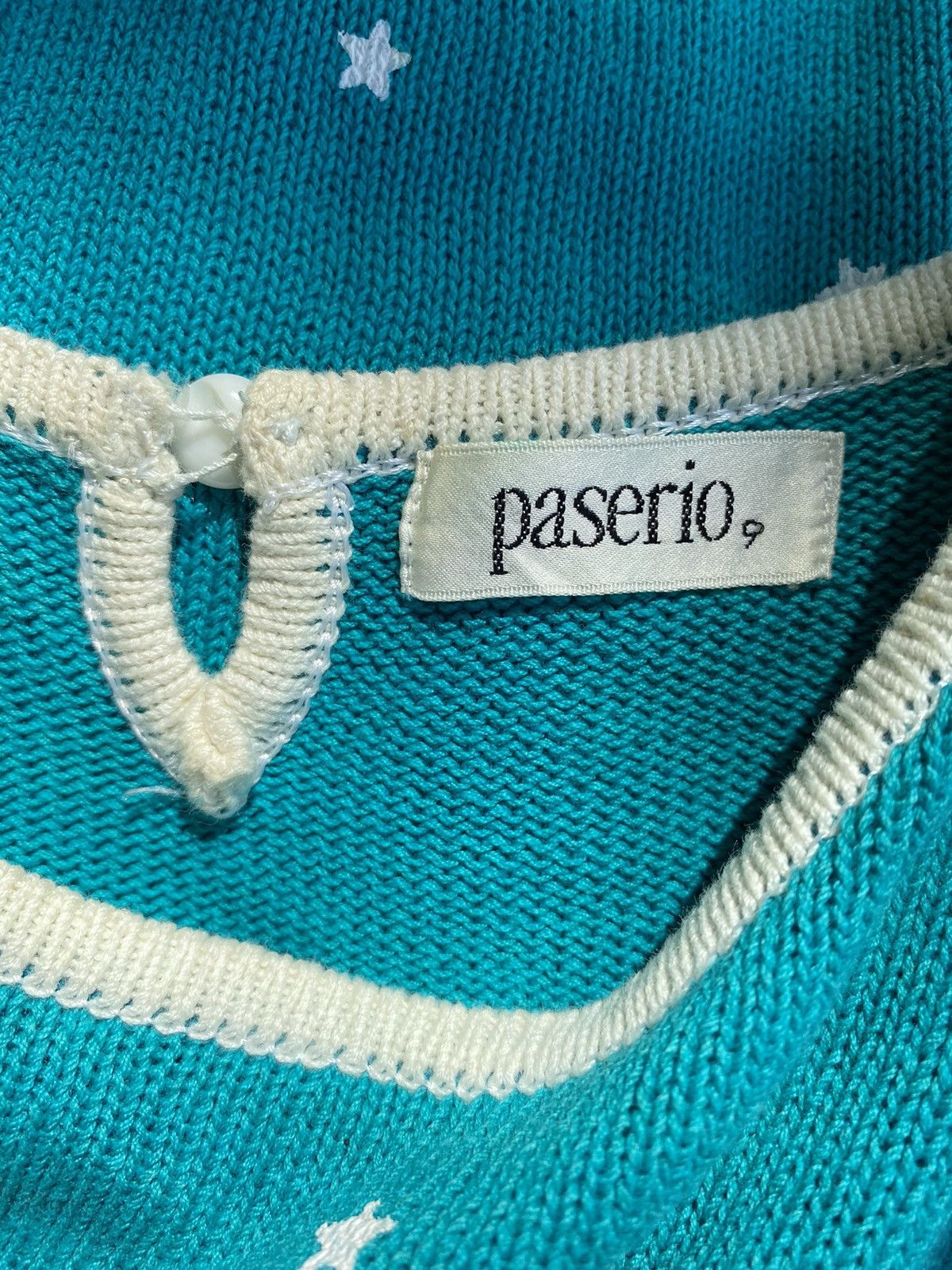 Vintage Paserio Teal Puff Sleeve Knit Top with Star Pattern Size S / US 4 / IT 40 - 5 Thumbnail
