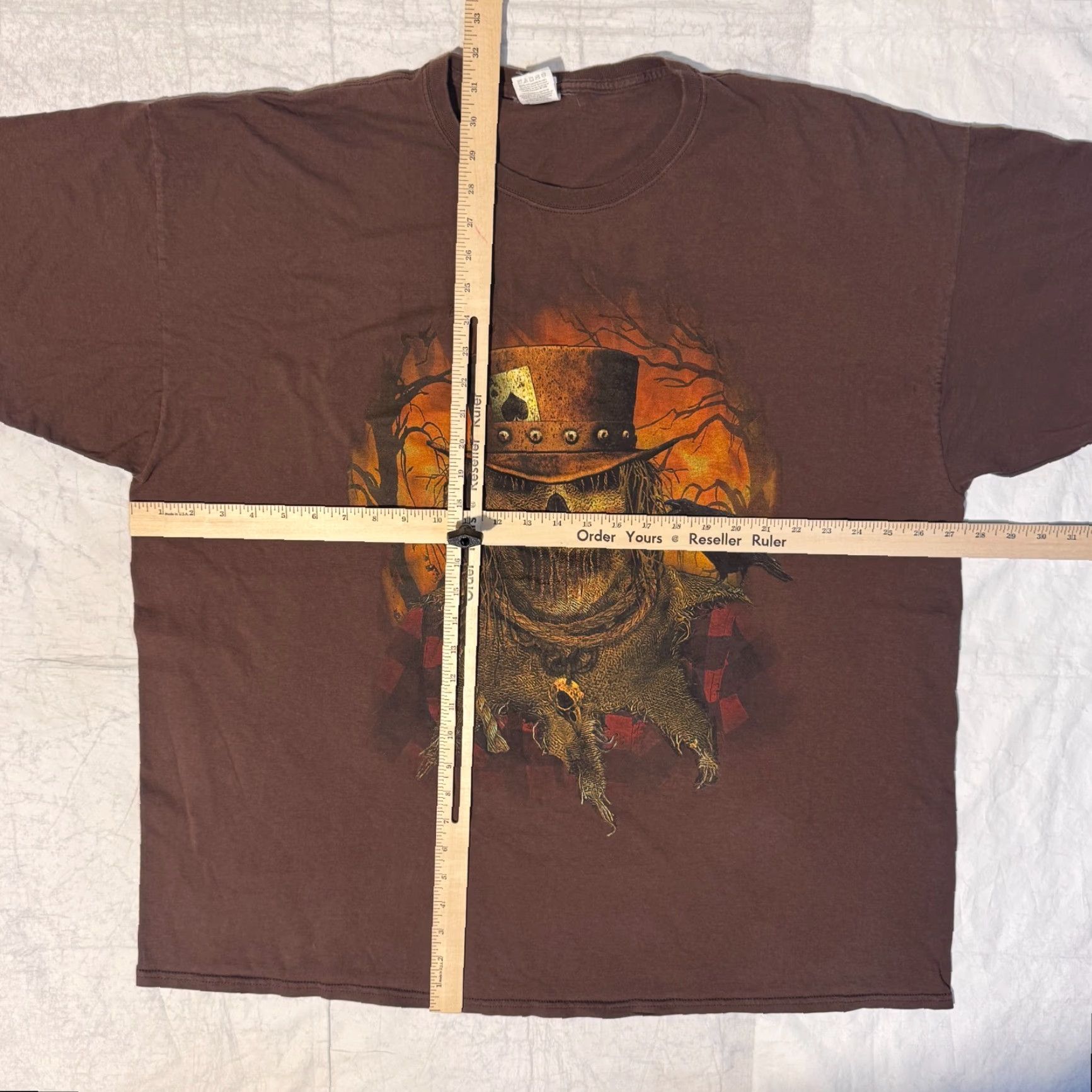 Fruit Of The Loom VINTAGE Y2K Halloween Grunge Scarecrow Brown Graphic Haunted Tshirt - 3XL Size US XXL / EU 58 / 5 - 3 Thumbnail