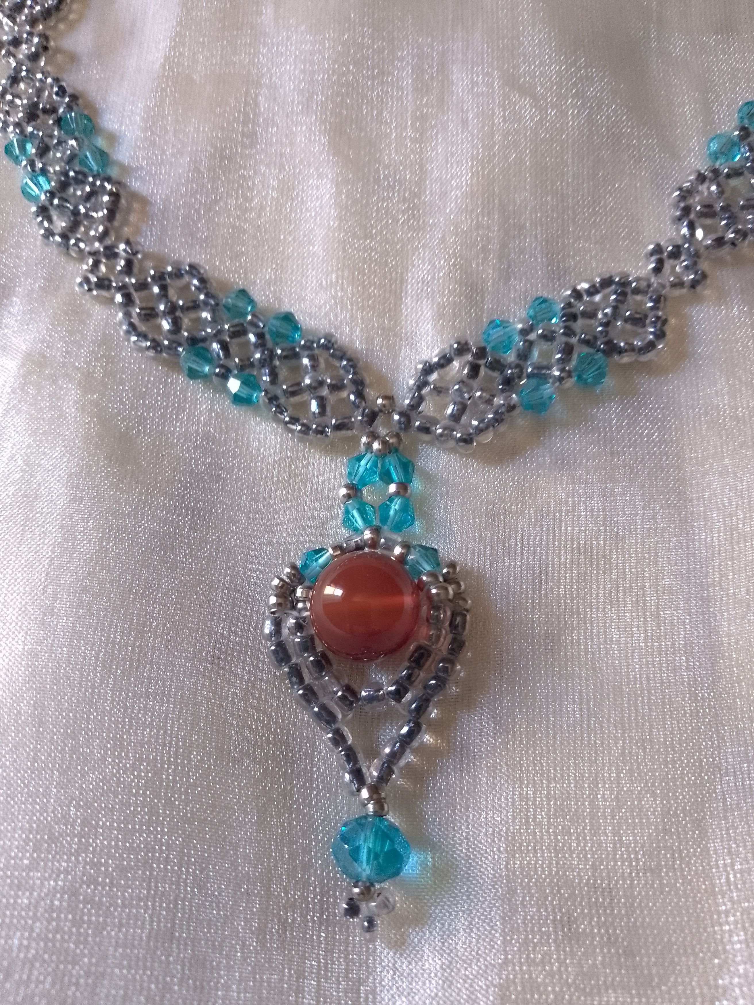 Handmade Necklace pendant red Carnelian Gemstones Blue crystal Size ONE SIZE - 2 Thumbnail