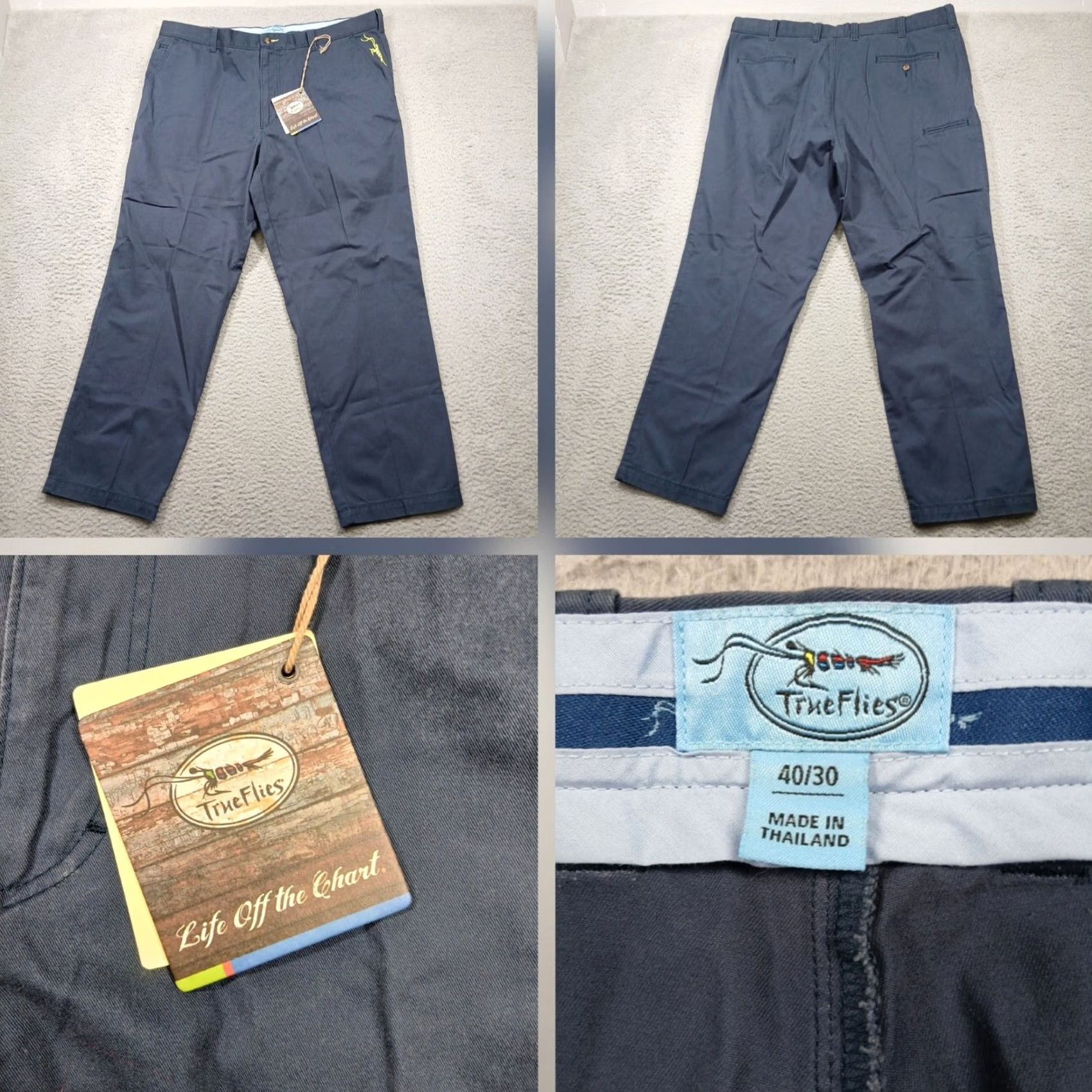 Vintage True Flies Pants Men's 40x30 Blue Chino NWT Size US 40 / EU 56 - 2 Thumbnail
