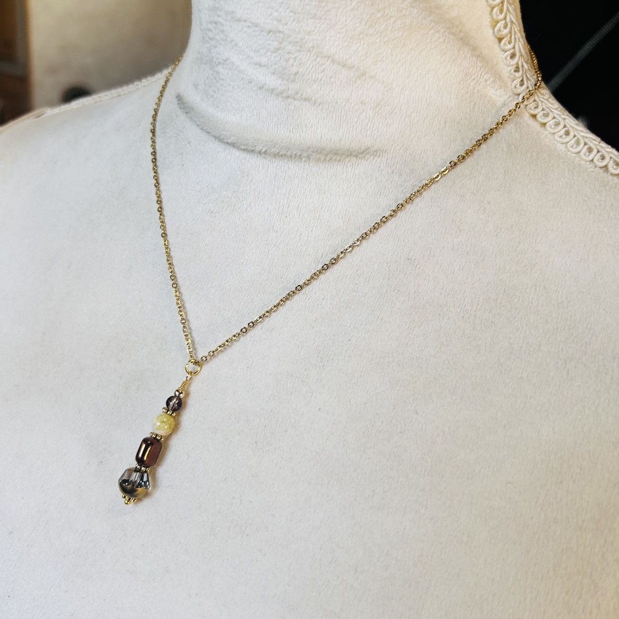 Handmade Handcrafted di-cut art glass copper oil slick necklace set Size ONE SIZE - 6 Thumbnail