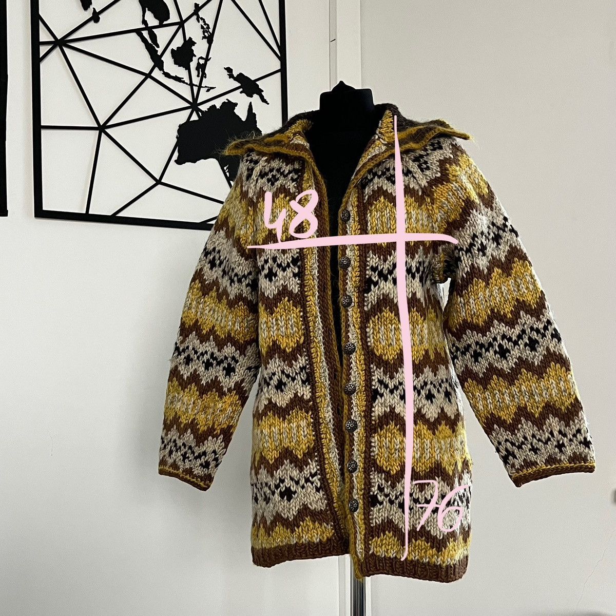 Vintage Brown and yellow woollen chevron cardigan sweater handmade Size M / US 6-8 / IT 42-44 - 8 Thumbnail