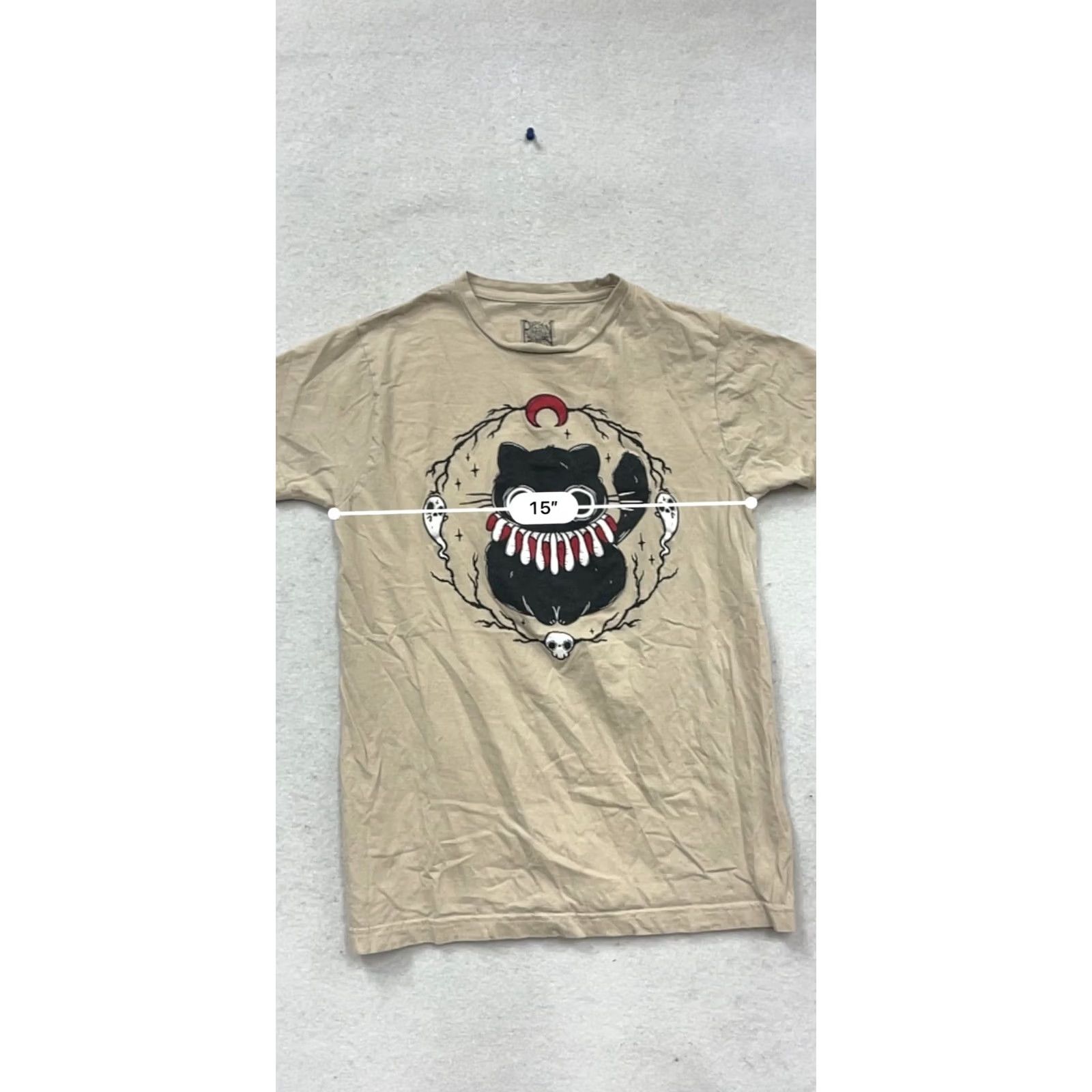 Vintage Pympkin Art Beige T-Shirt Womens S Crew Neck Short Sleeve Cotton graphic cat skulls Like New Size S / US 4 / IT 40 - 8 Thumbnail
