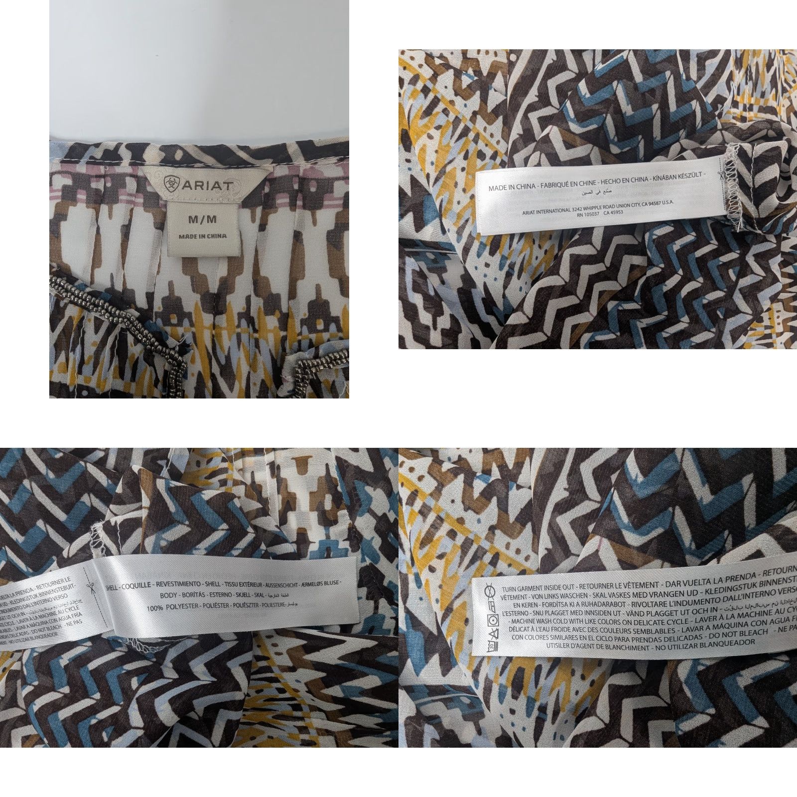 Ariat Ariat Tunic Shirt Geometric Beaded Chiffon Bohemian Western Print 3/4 Sleeve V-Neck Size M Multicolor Casual Womens Size M / US 6-8 / IT 42-44 - 8 Thumbnail