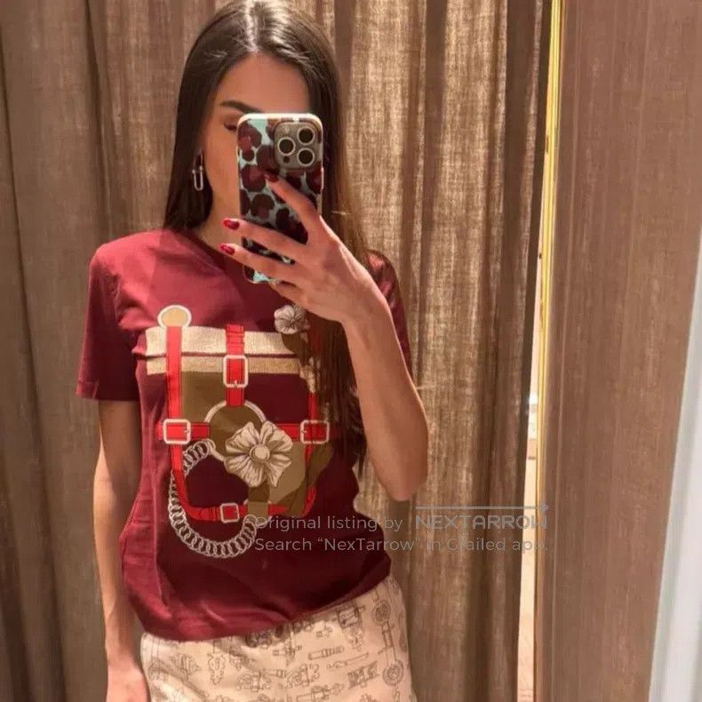 Hermes Hermes Women's Printed Slim Fit Short Sleeve T-Shirt Red Size XS / US 0-2 / IT 36-38 - 6 Thumbnail