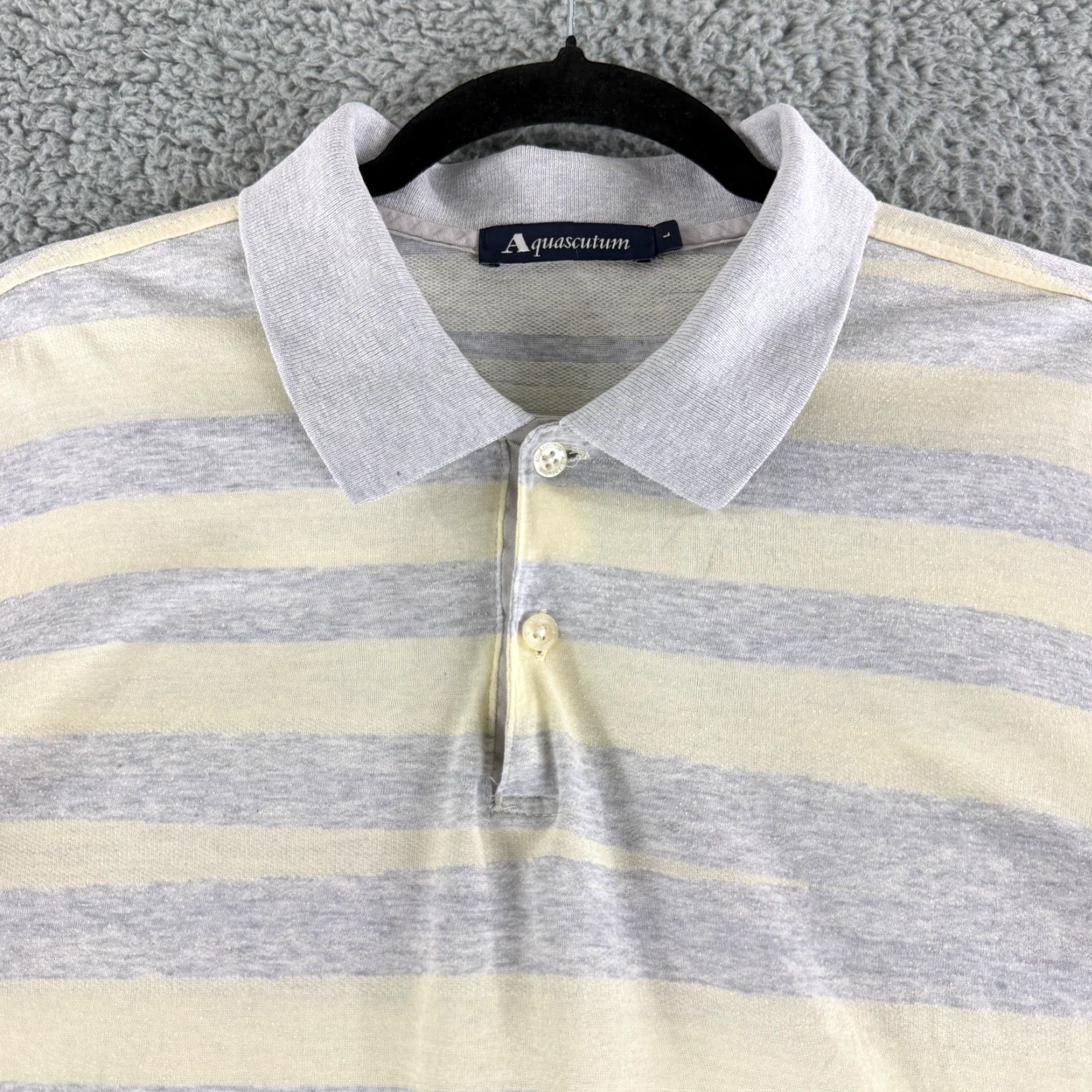 Aquascutum Aquascutum Polo Shirt Mens L Gray Stripe 100% Cotton Japan Casual SS Vintage No Size US L / EU 52-54 / 3 - 2 Thumbnail