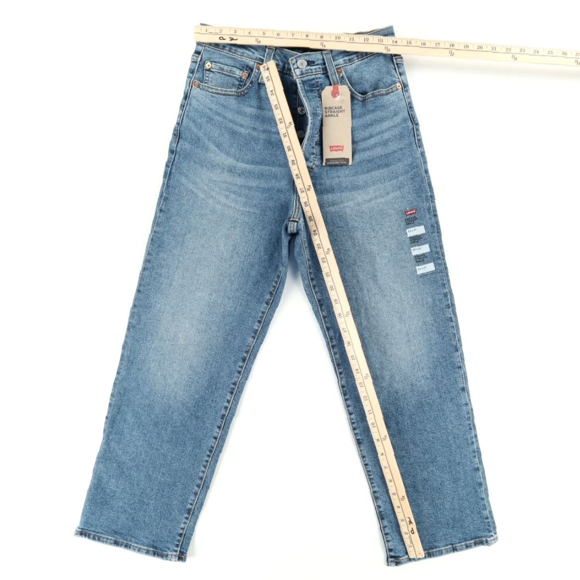 Denime Levis Ribcage Straight Ankle Button Fly Cotton Denim Jeans Blue Women's 29 Size 29" - 3 Thumbnail