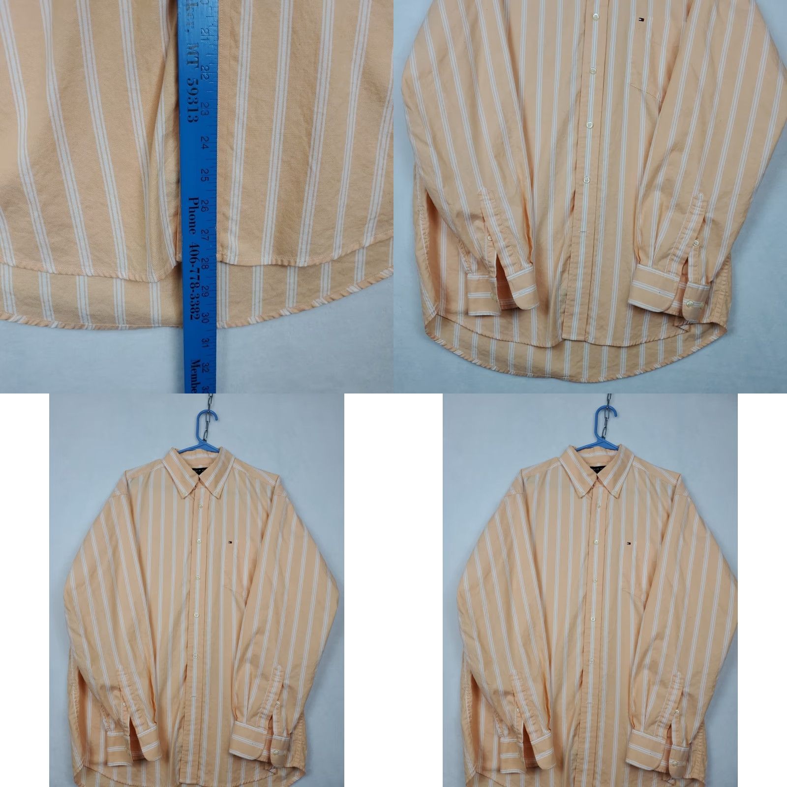 Tommy Hilfiger VINTAGE Tommy Hilfiger Shirt Mens L Orange Striped Long Sleeve Retro Dress Shirt Size 42R - 8 Thumbnail