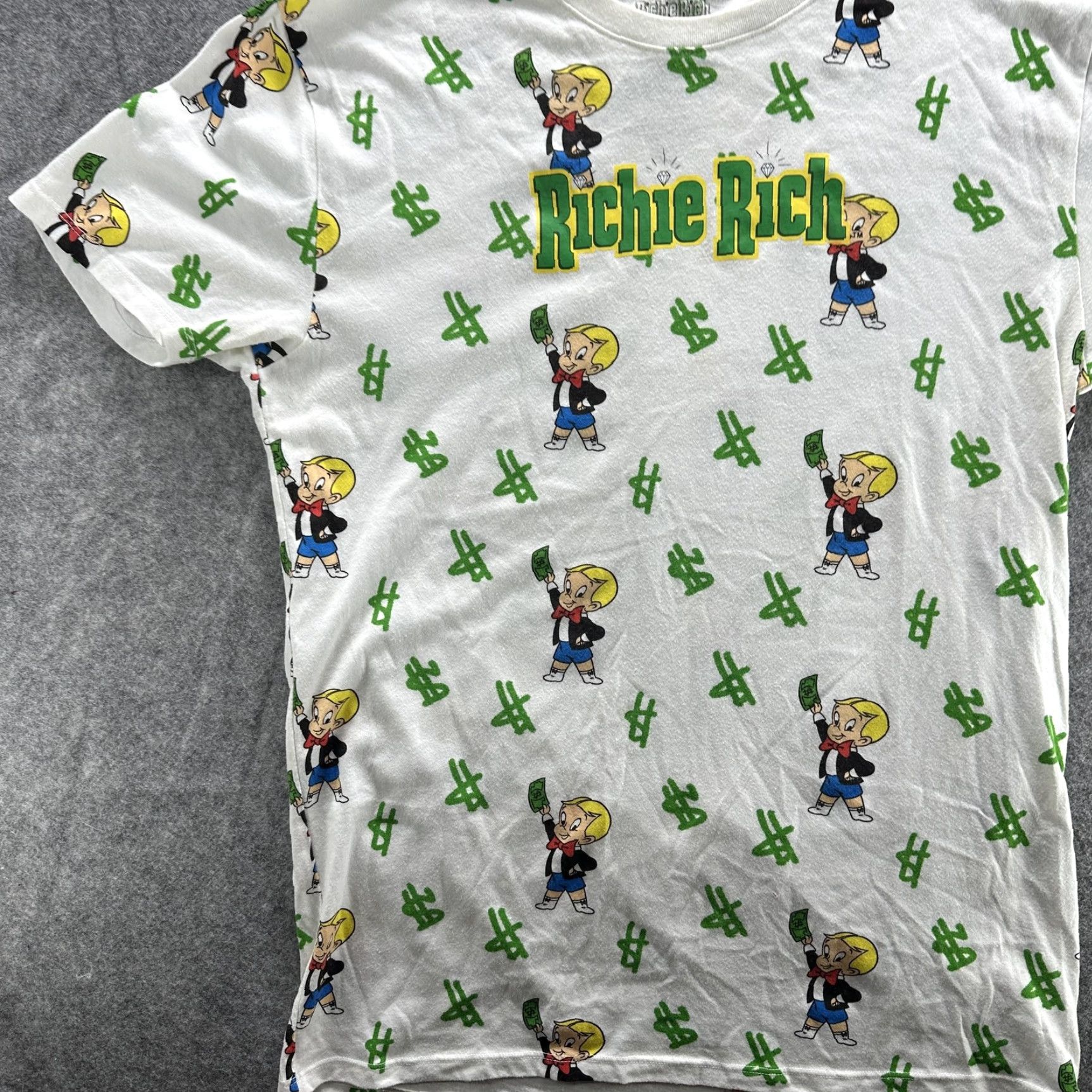 Gloverall Richie Rich Shirt Mens Medium White All Over Print Money Dollar Graphic Tee Size US M / EU 48-50 / 2 - 4 Thumbnail