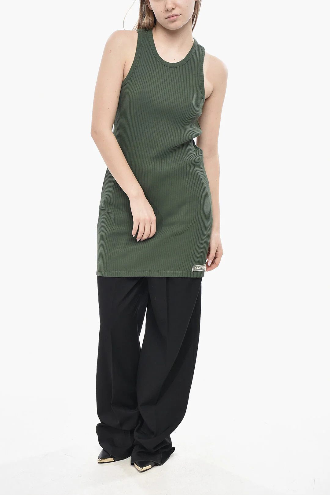 The Attico og1mm0426 Long Ribbed Cotton Tank Top in Military Green Size M / US 6-8 / IT 42-44 - 4 Thumbnail