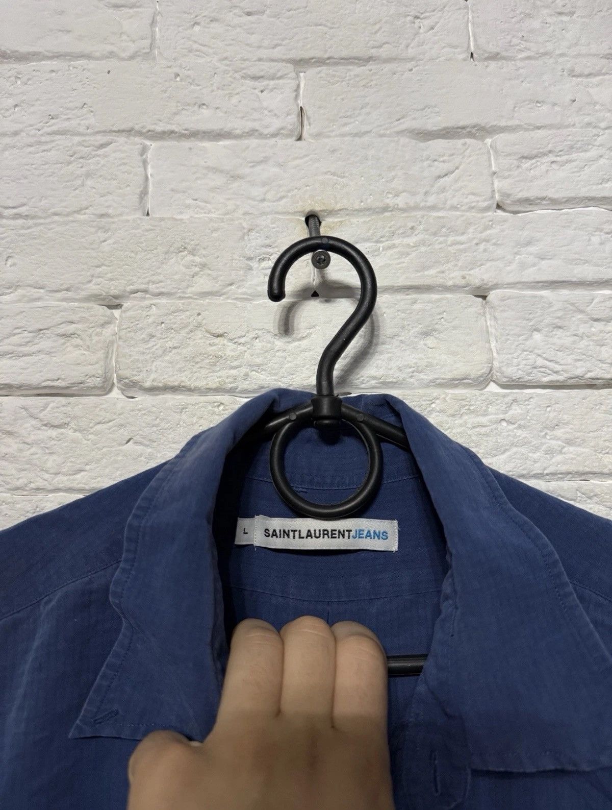 Saint Laurent Paris Saint Laurent Jeans Shirt Shiny Blue Overshirt Sz L Size US L / EU 52-54 / 3 - 3 Thumbnail