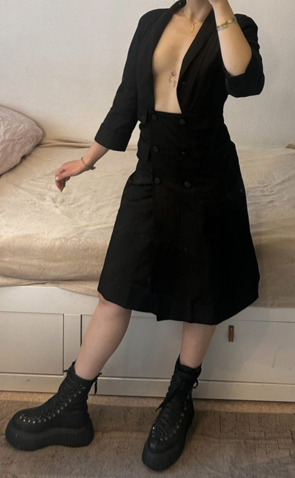 Chanel × Vintage Chanel Vintage « coat » Button up Midi Silk Dress - Black Size XS / US 0-2 / IT 36-38 - 9 Thumbnail