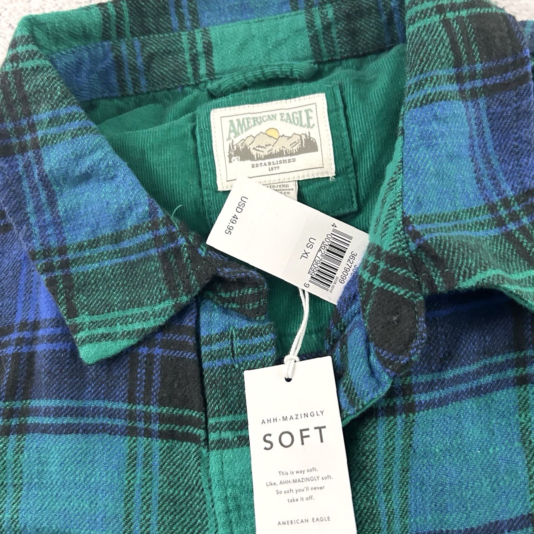 American Eagle Outfitters VINTAGE American Eagle Ahh-mazingly Soft Plaid Button Front Shirt Mens XL Green Size US XL / EU 56 / 4 - 2 Thumbnail