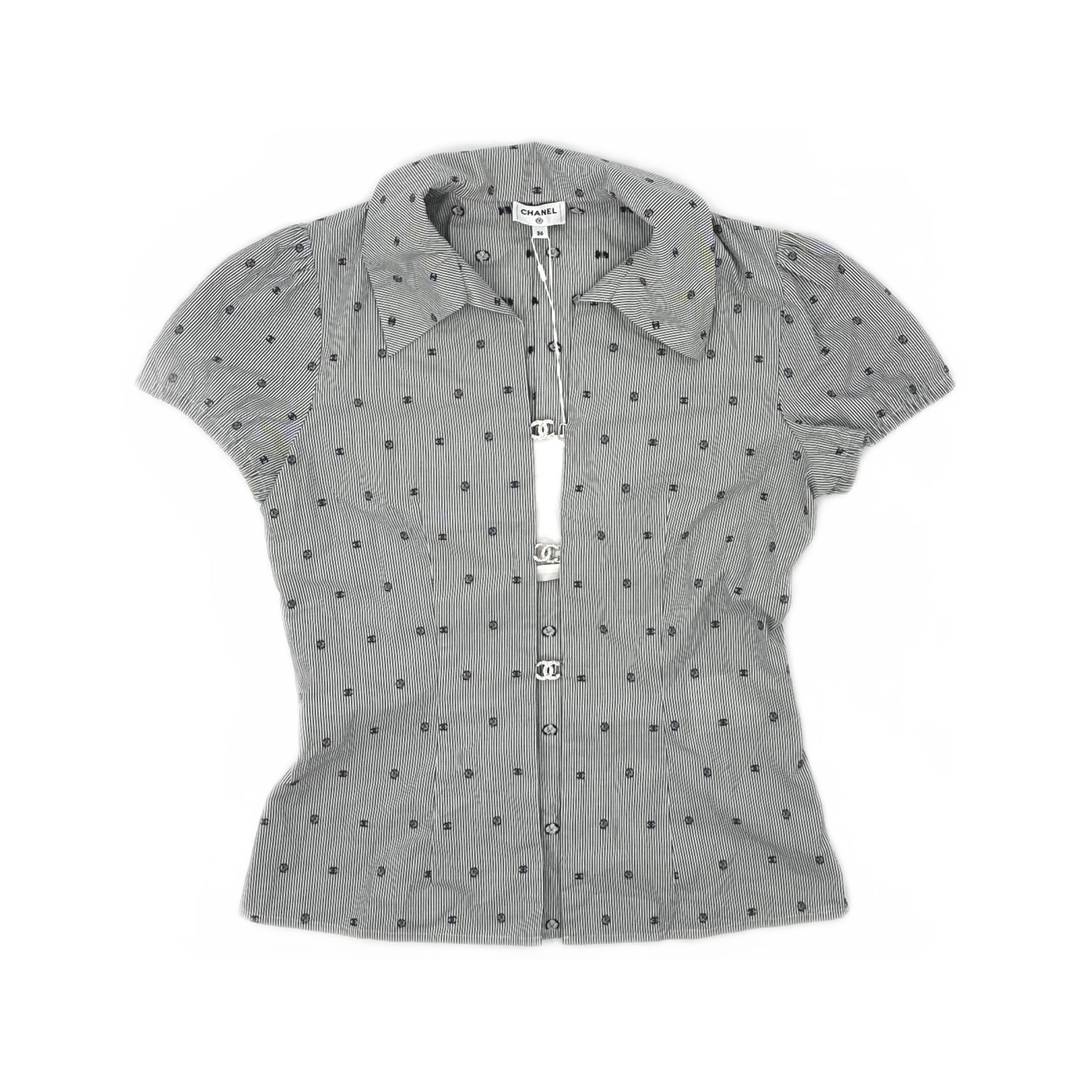 Chanel Chanel Striped CC Logo Button Up Shirt Size 36 Size XS / US 0-2 / IT 36-38 - 1 Thumbnail