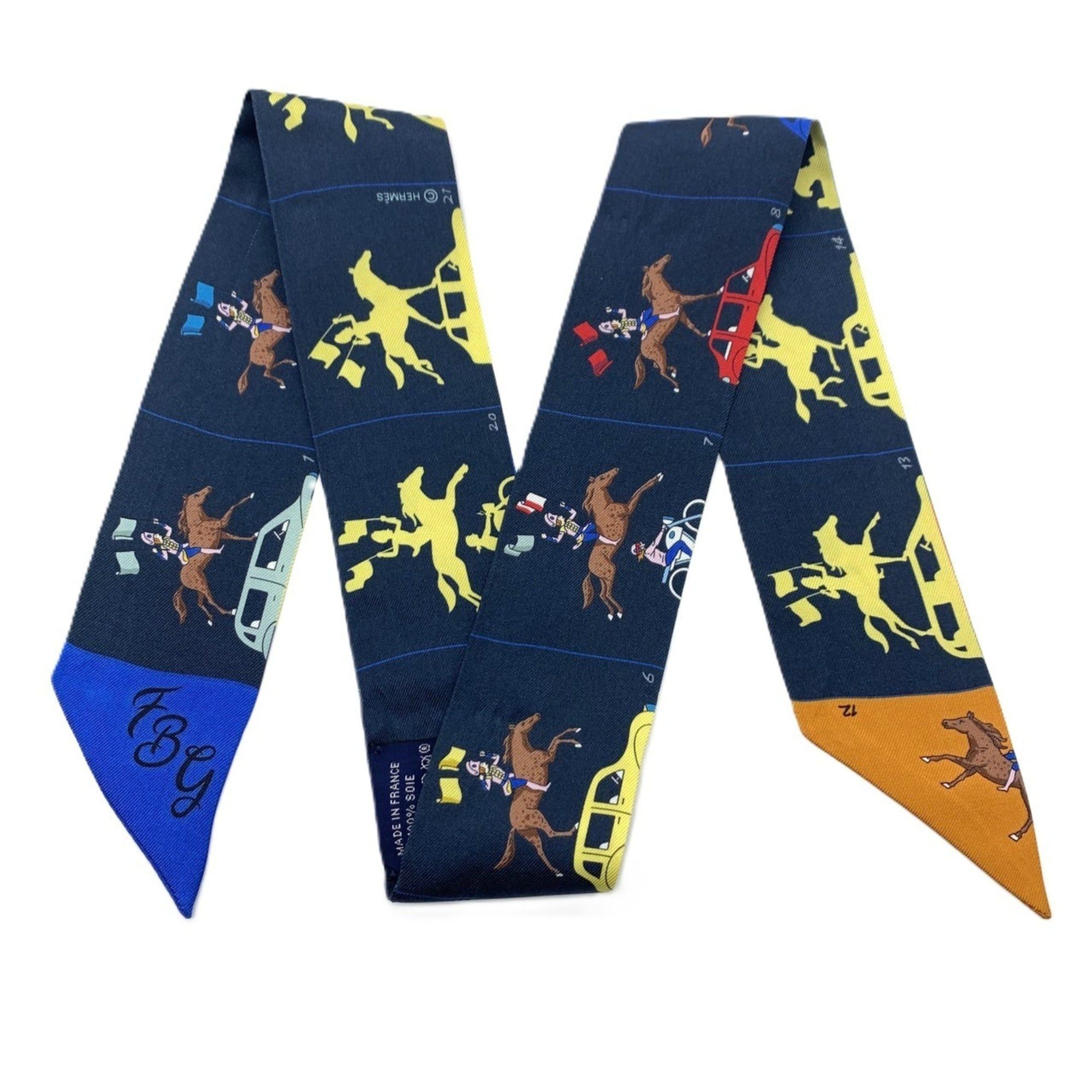 Hermes Hermes Twilly Scarf/Muffler, Parade design, Navy/Multicolor, 100% Silk. Size ONE SIZE - 1 Thumbnail