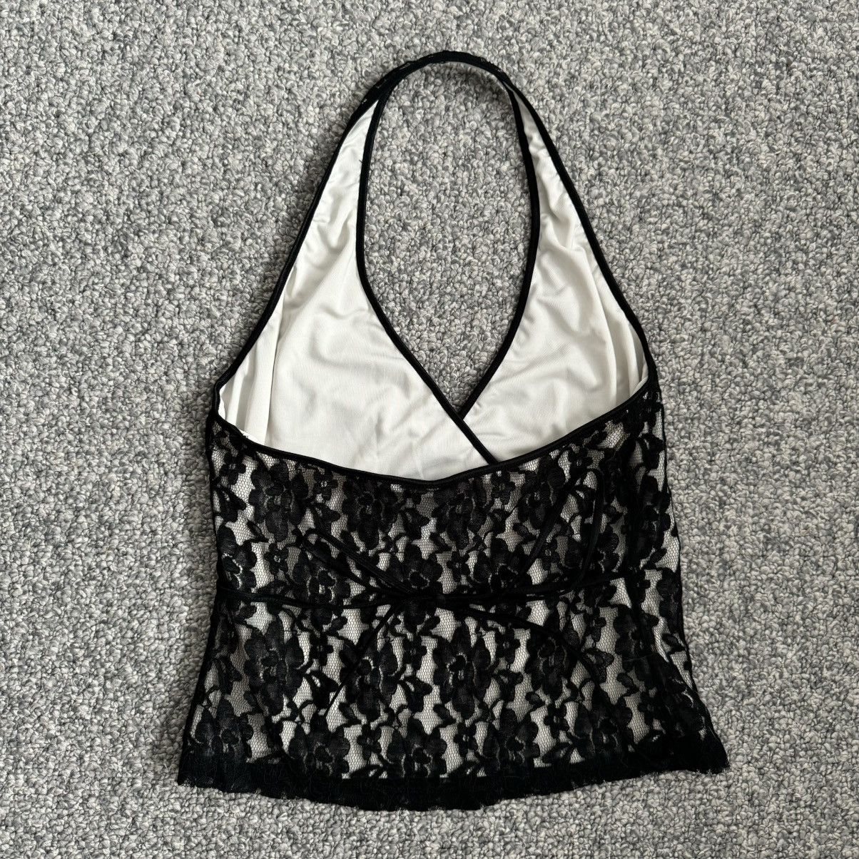 Other THE LIMITED Vintage Y2K Black White Floral Lace Halter Top Size M / US 6-8 / IT 42-44 - 8 Thumbnail