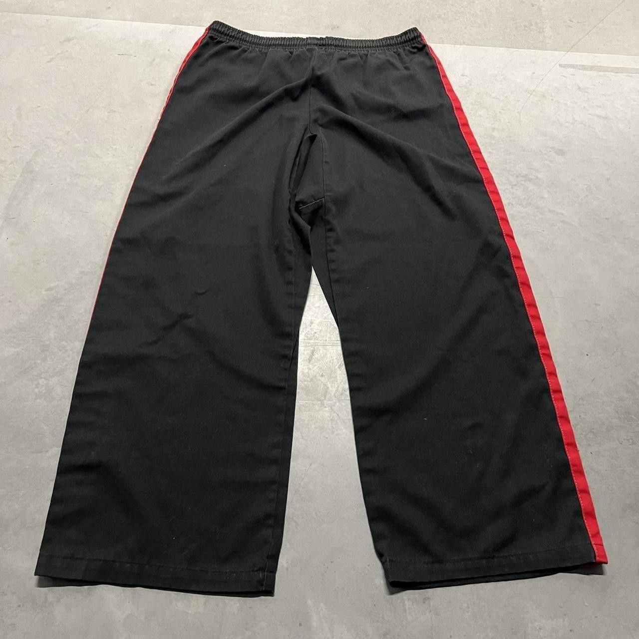 Vintage Crazy Vintage Y2K/2000s Super Baggy Red Stripe Black SweatPants with adjustable waistband and drawstring! Size US 36 / EU 52 - 4 Thumbnail