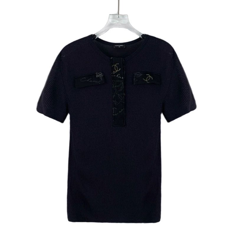Chanel Chanel Black silk pattern embroidered round-neck short-sle Size XS / US 0-2 / IT 36-38 - 1 Thumbnail